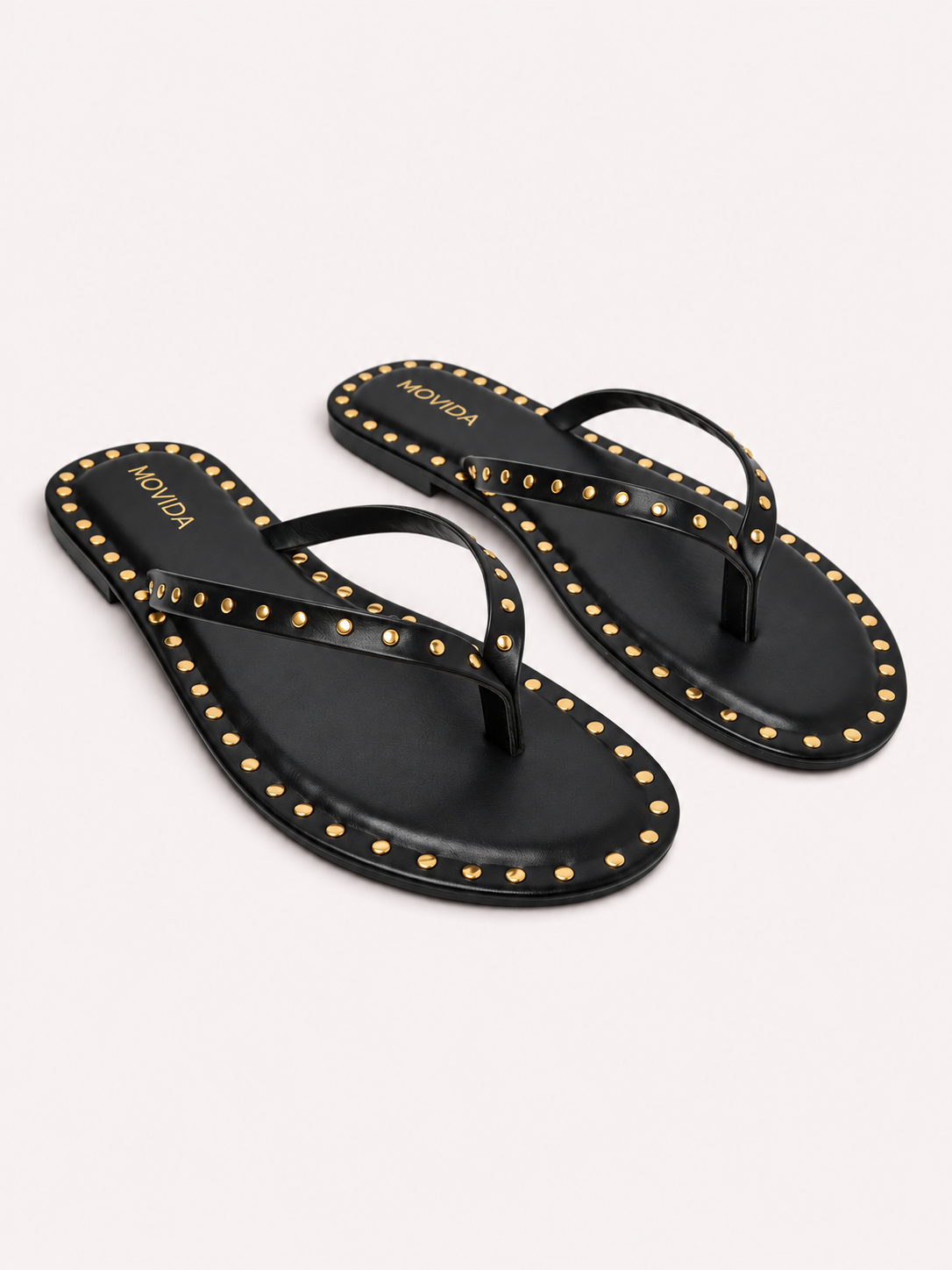 Flat V Straps Strap with Studs Sandal - Black