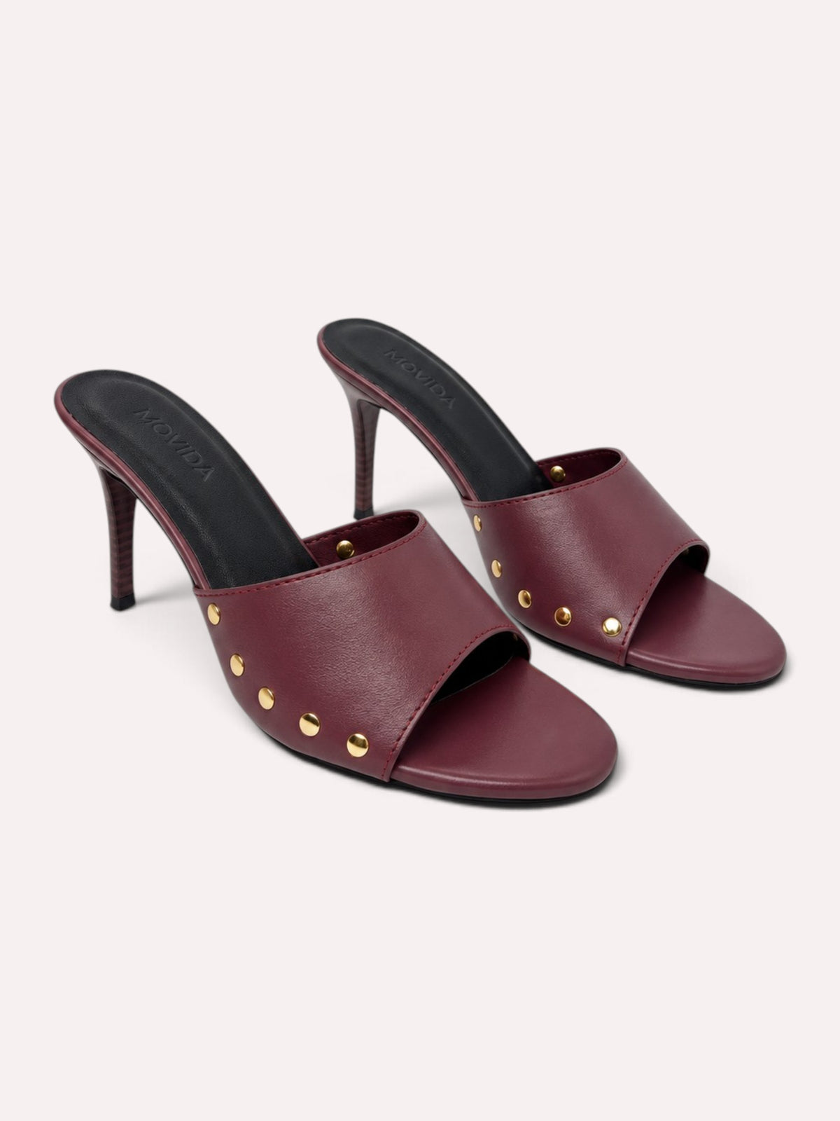 Rocco Gold-Stud Wide-Band Stiletto Mule – Wine