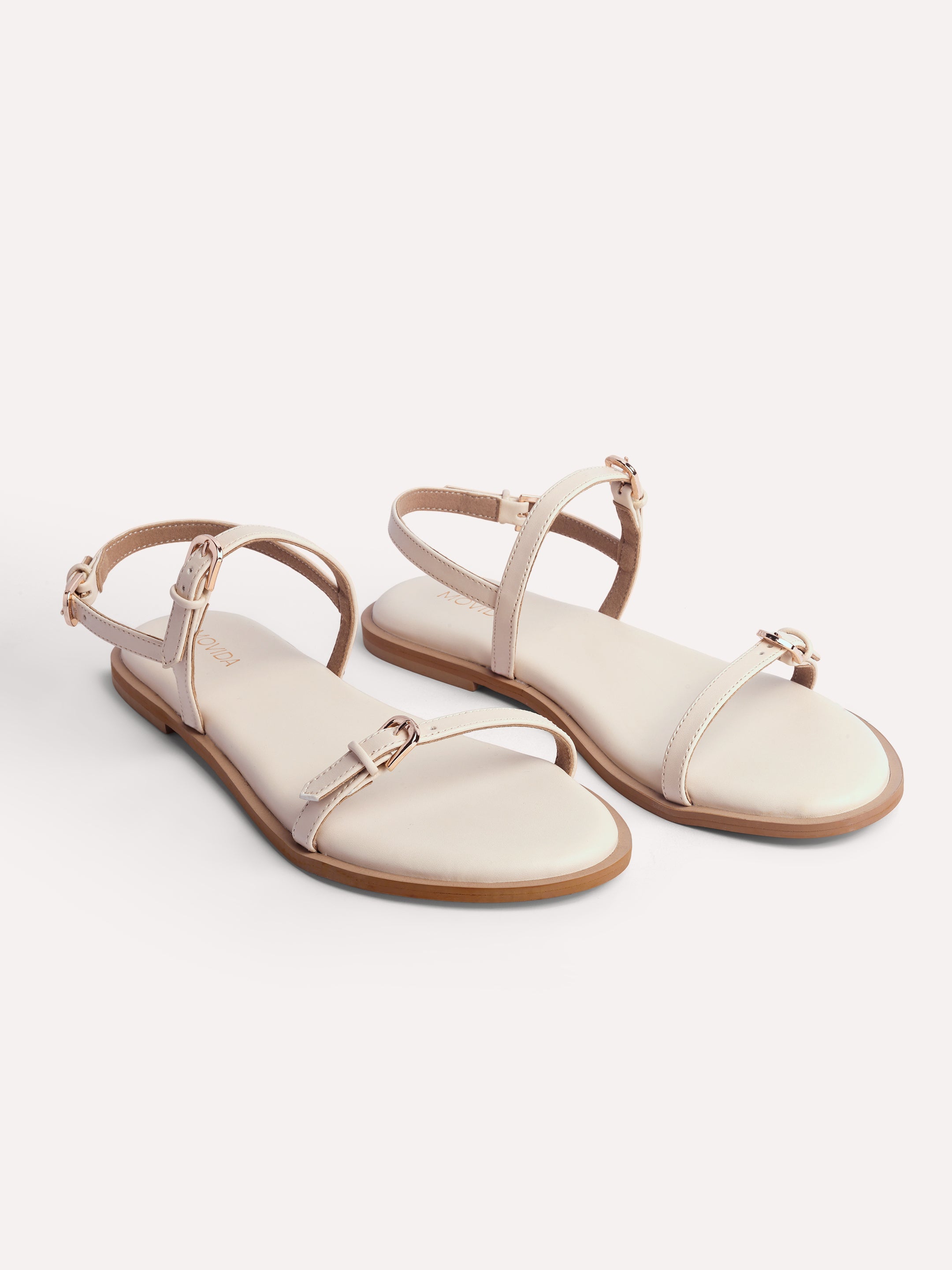 Buckled Flat Strap Sandal - Cream