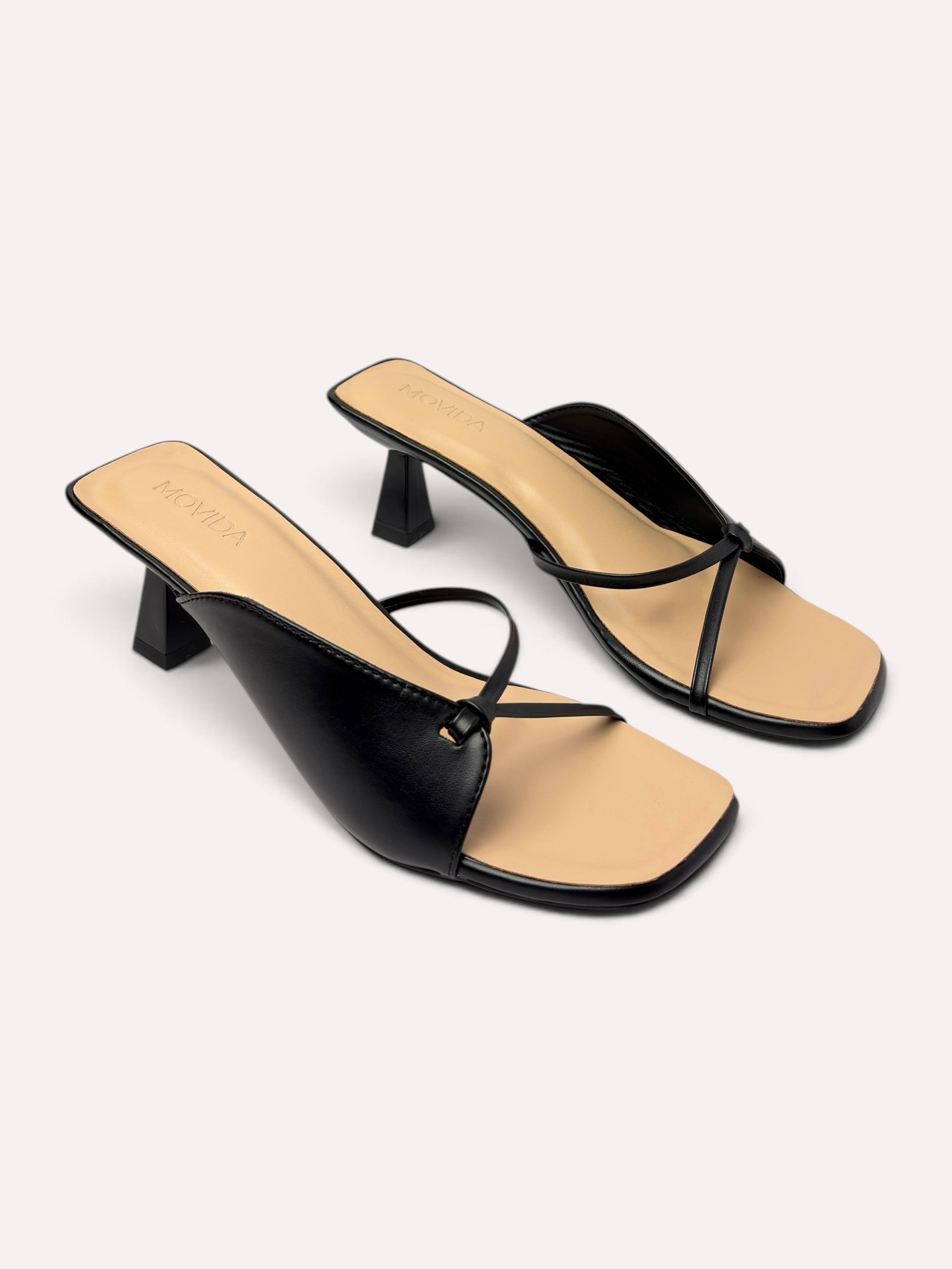 Lumina Sculptural Trumpet-Heel Strappy Mule – Black – Pair View