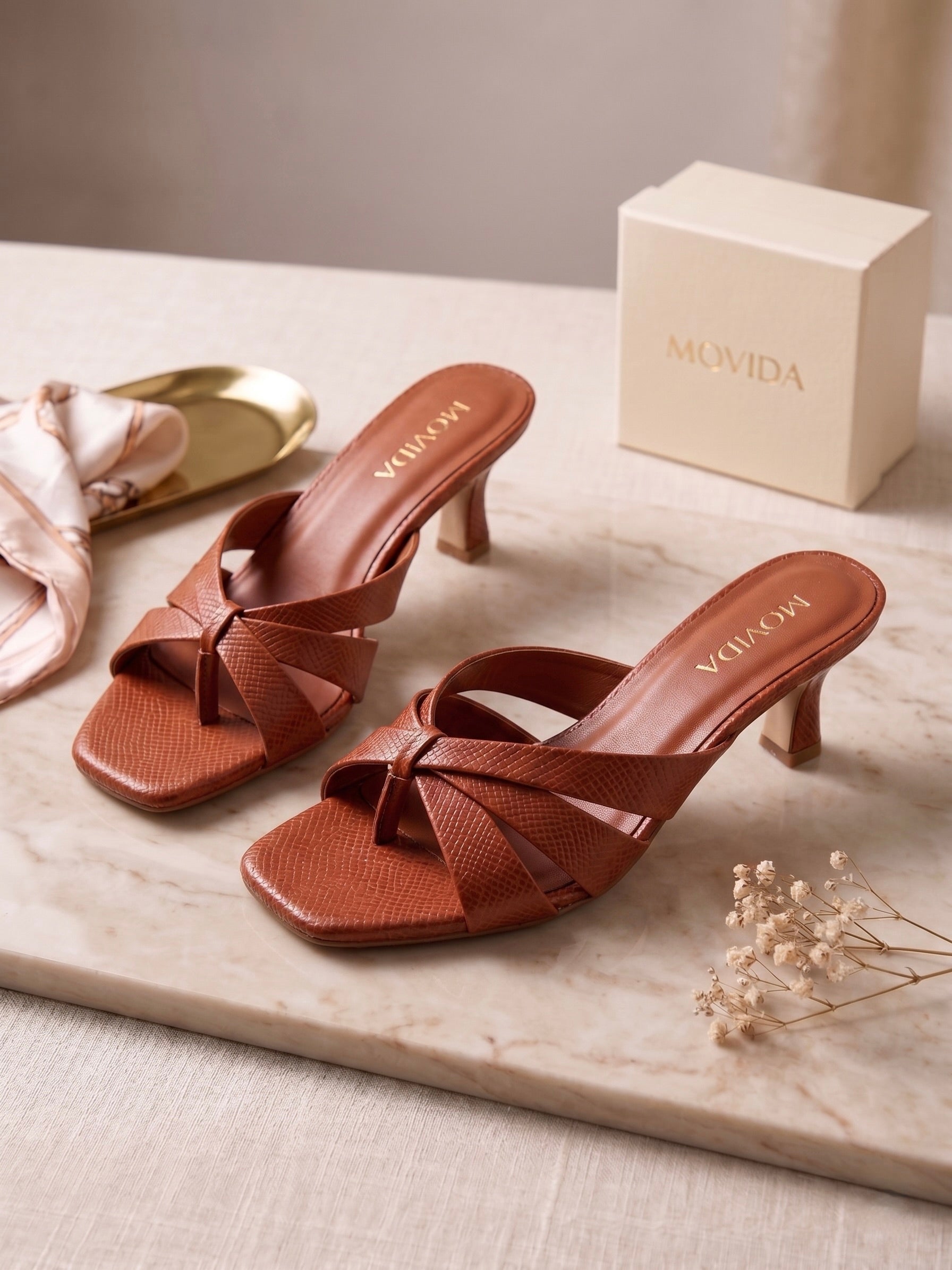 Dune Criss-Cross Spool Kitten Heel Mule – Dark Tan