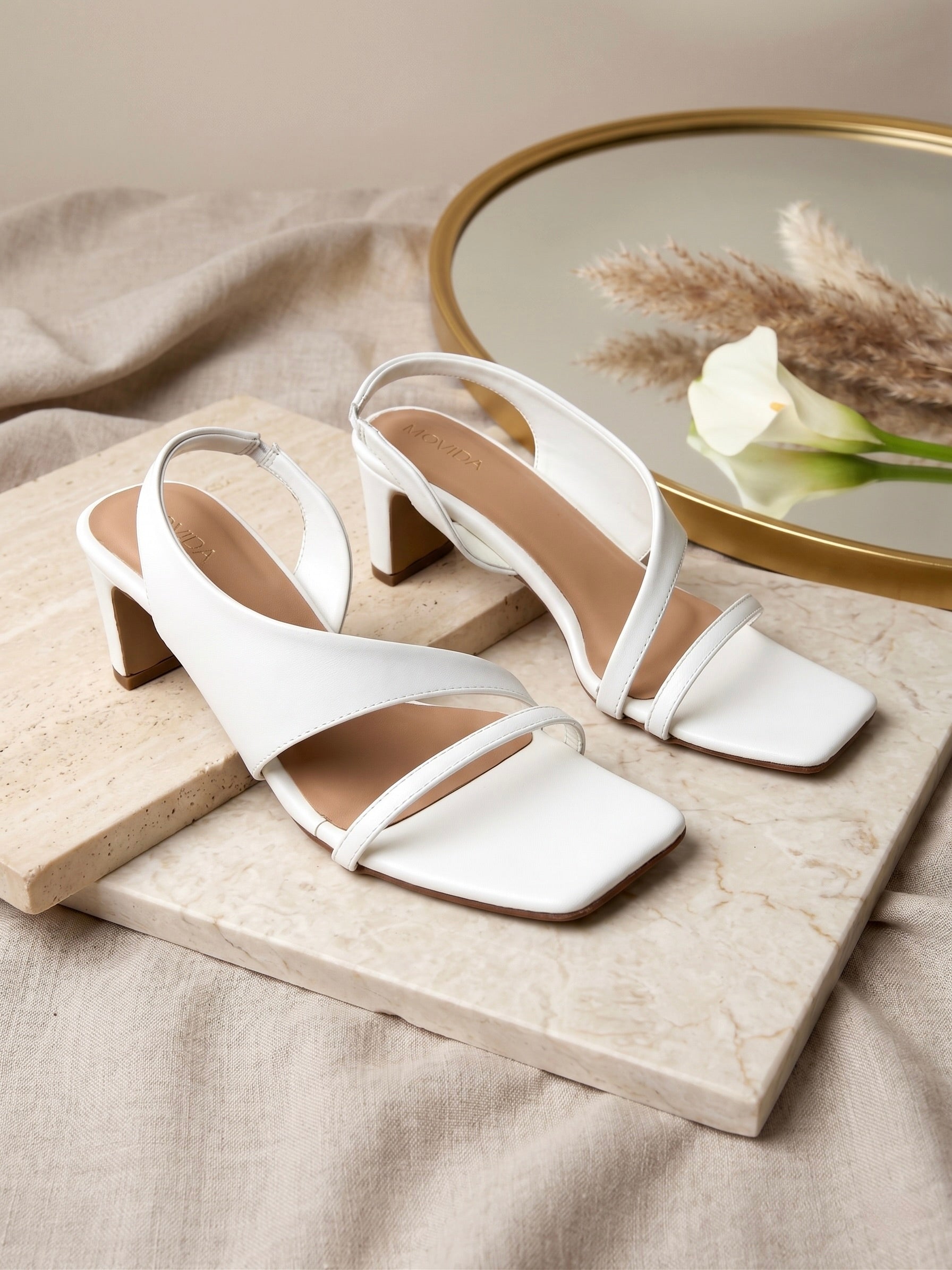 Bianca Cross Strap Cylinder Heel Slingback – White