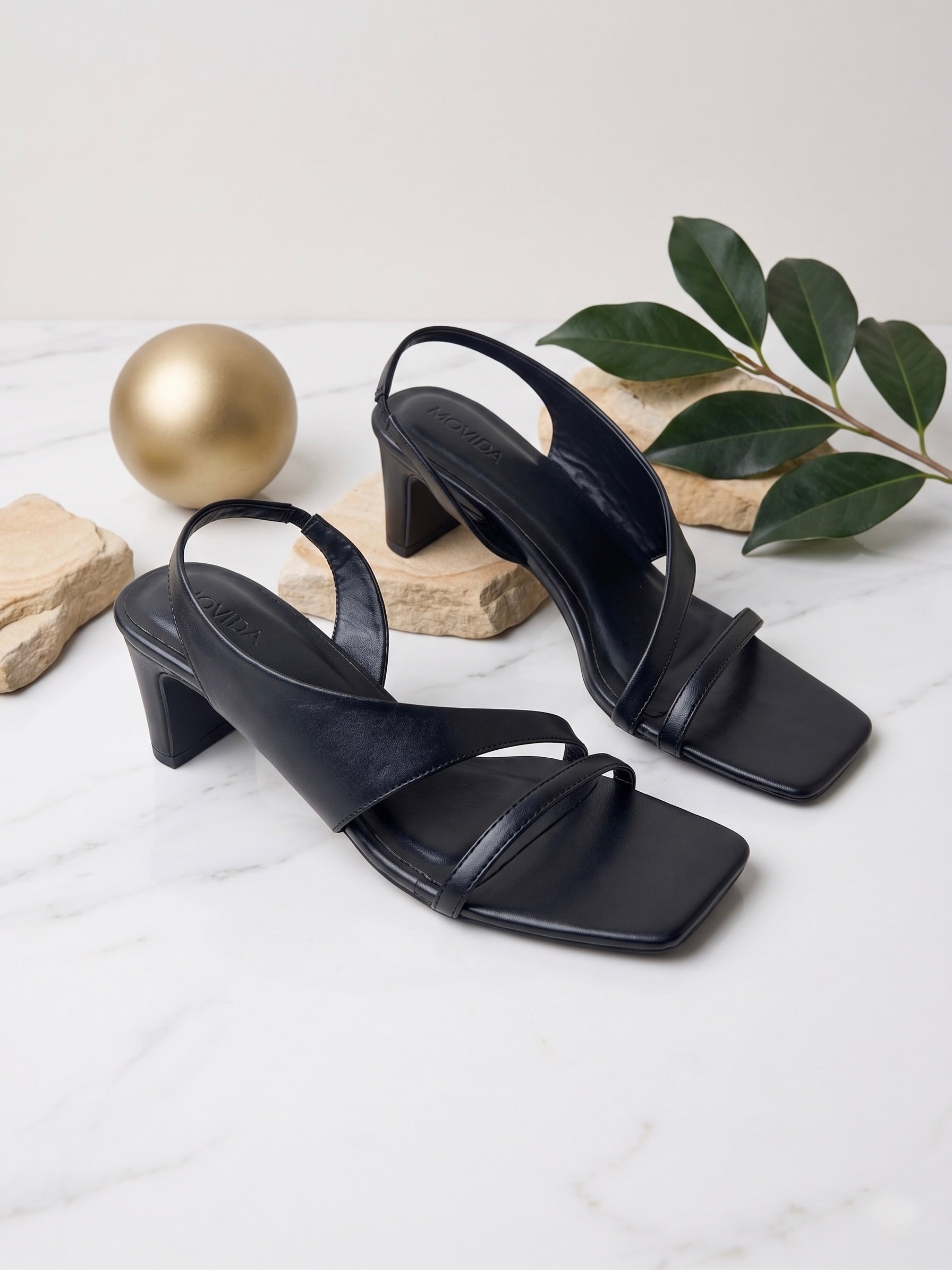 Bianca Cross Strap Cylinder Heel Slingback – Black