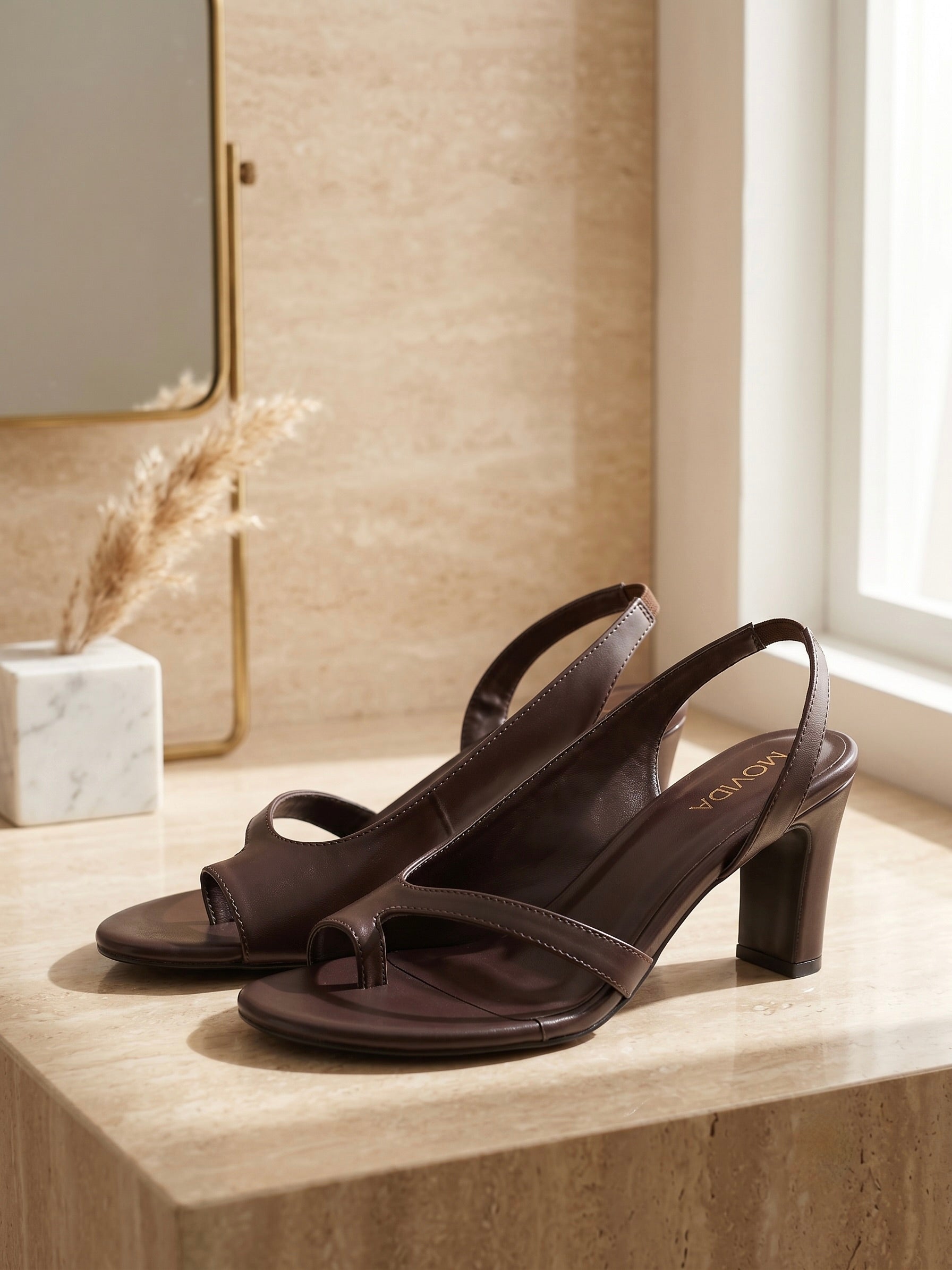 Vera Thong Strap Cone Heel Slingback –Brown
