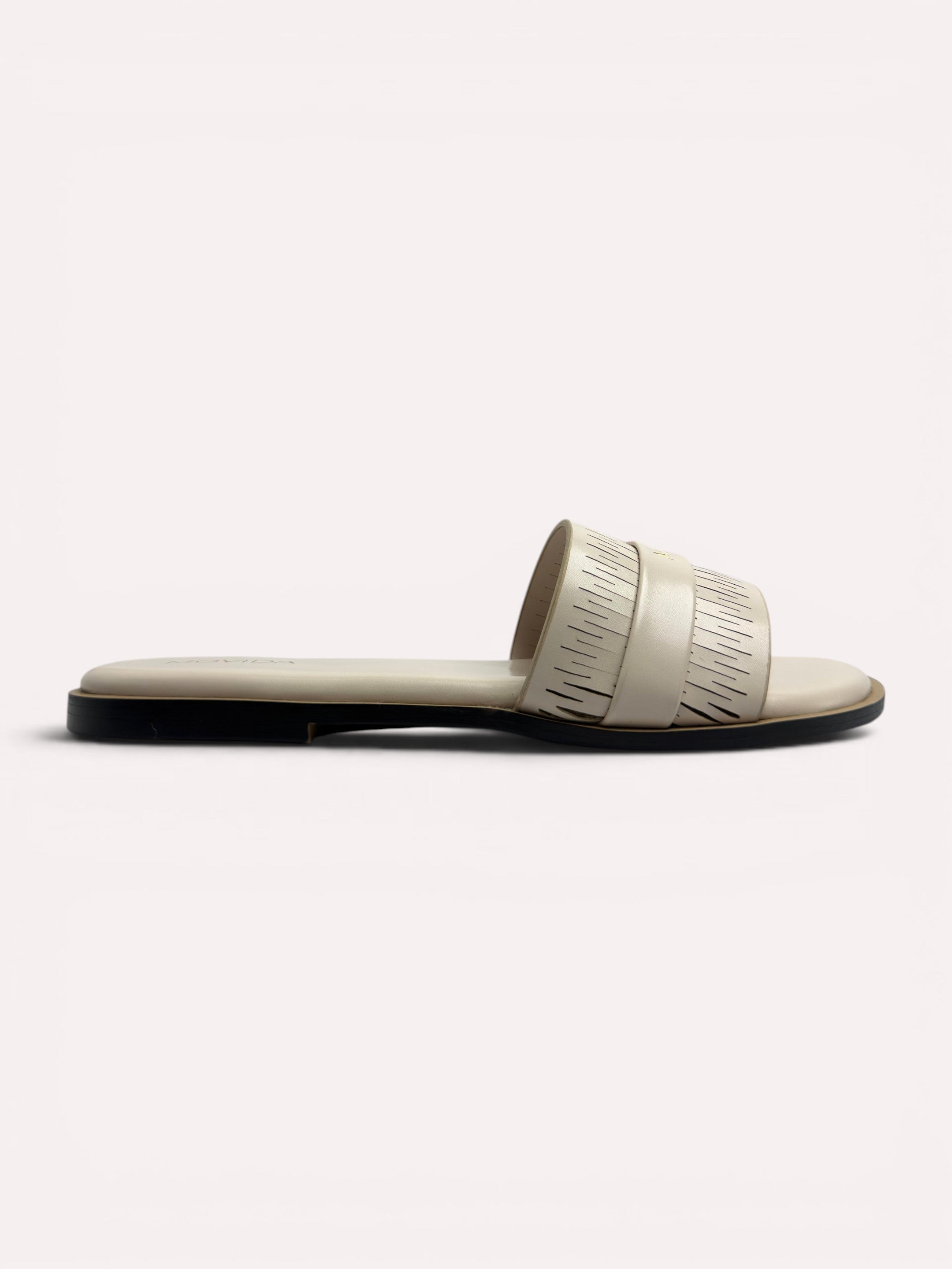 Lara Perforated Logo Strap Flat Slide – Cream