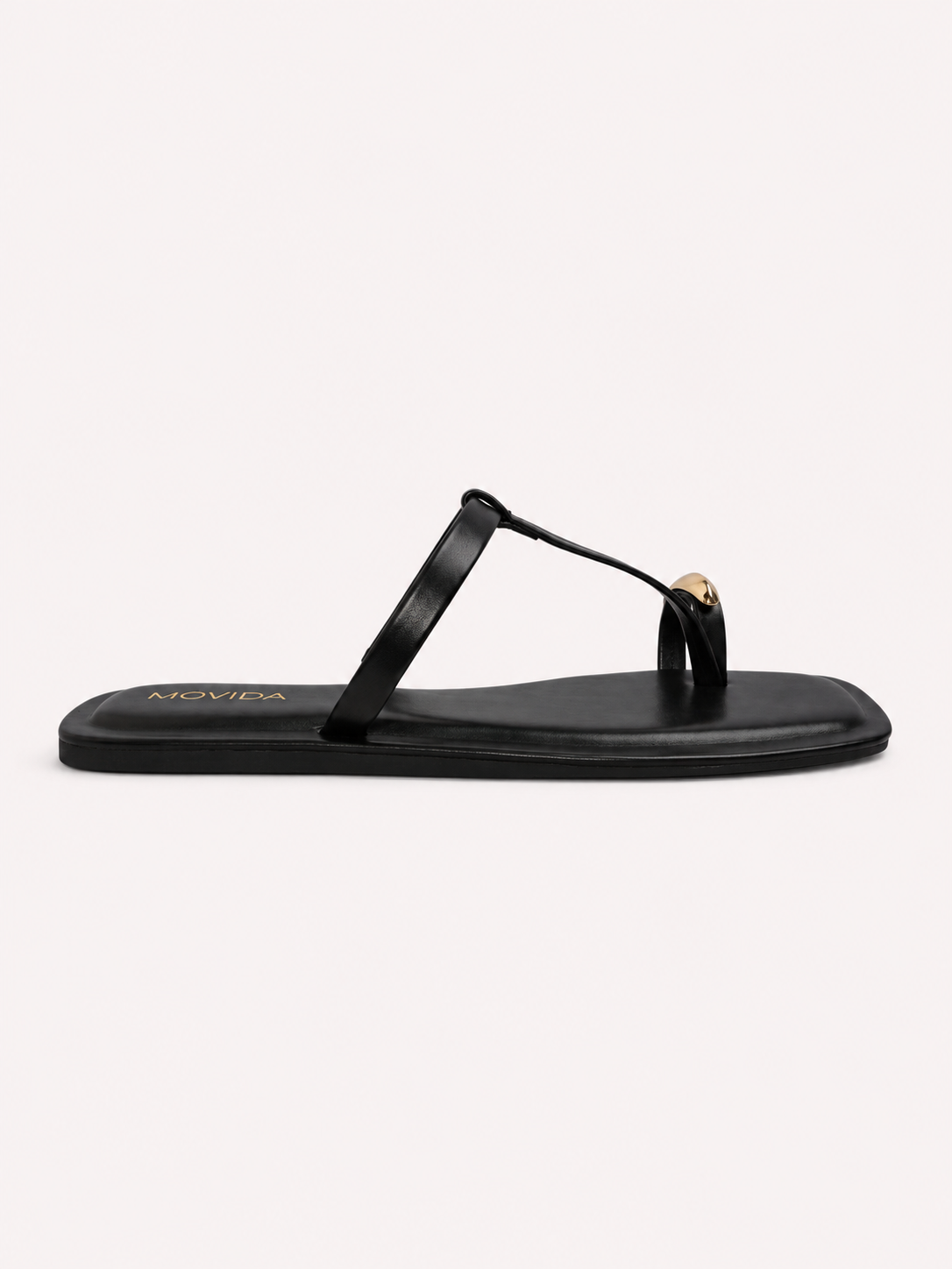 Sable Gold Shell T-Bar  Thong Sandal – Black
