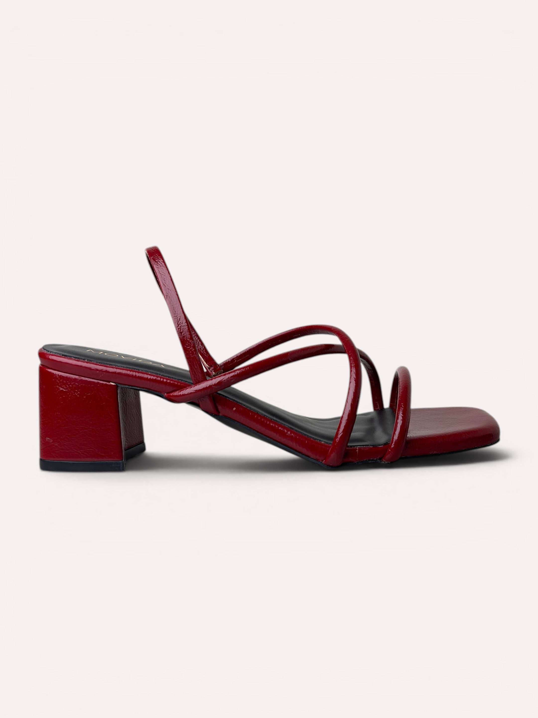 Scarlett Crinkle Patent Multi-Strap Block Heel Mule – Cherry Red