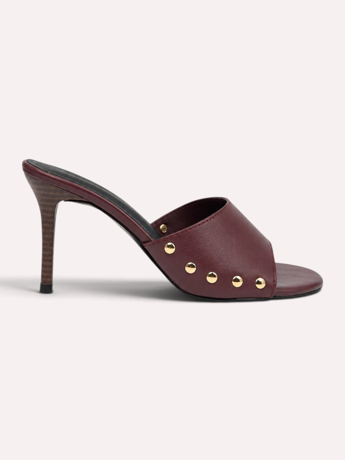 Rocco Gold-Stud Wide-Band Stiletto Mule – Wine