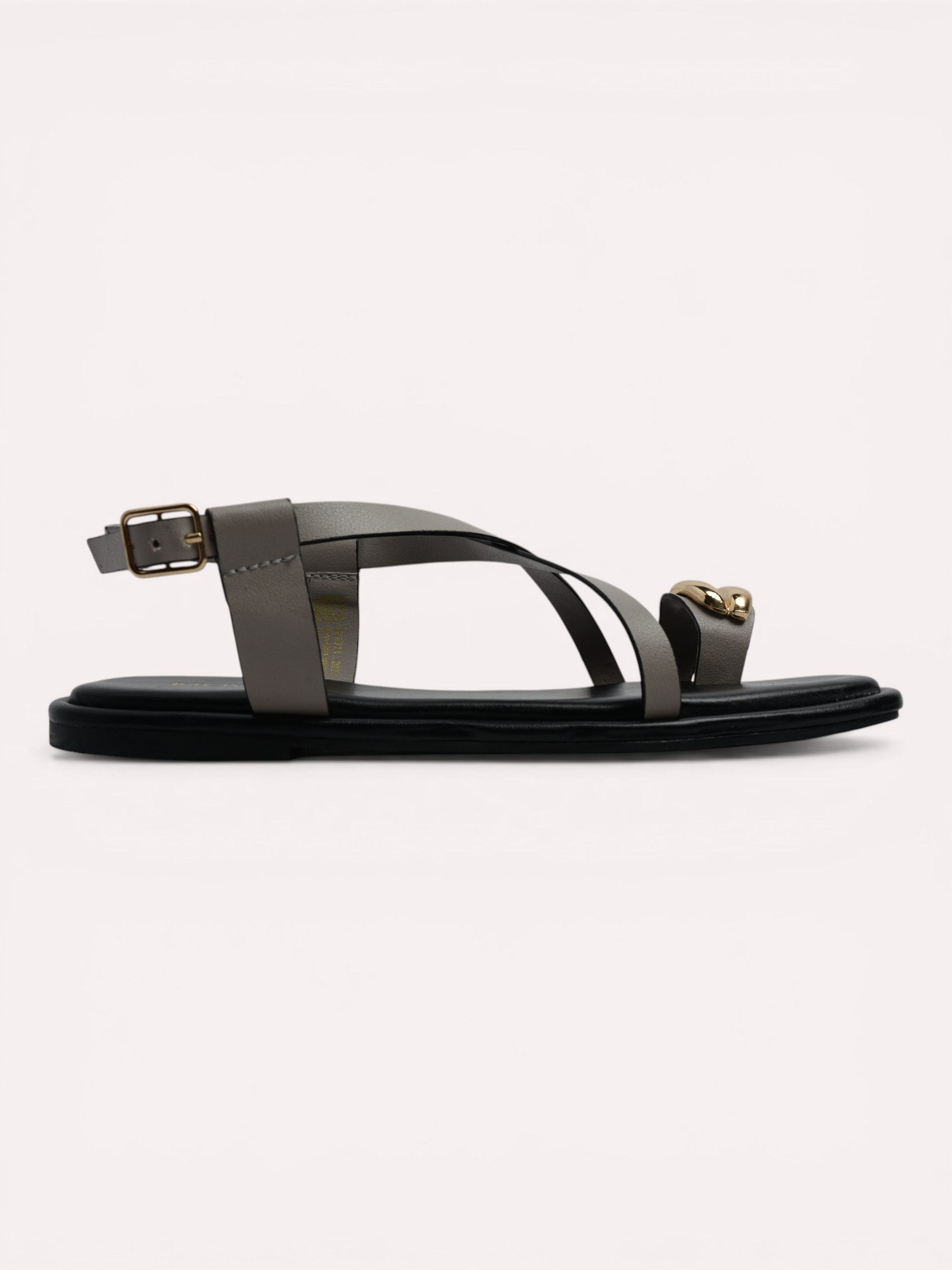 Flat Metallic Toe Ring Strap Sandals - Taupe