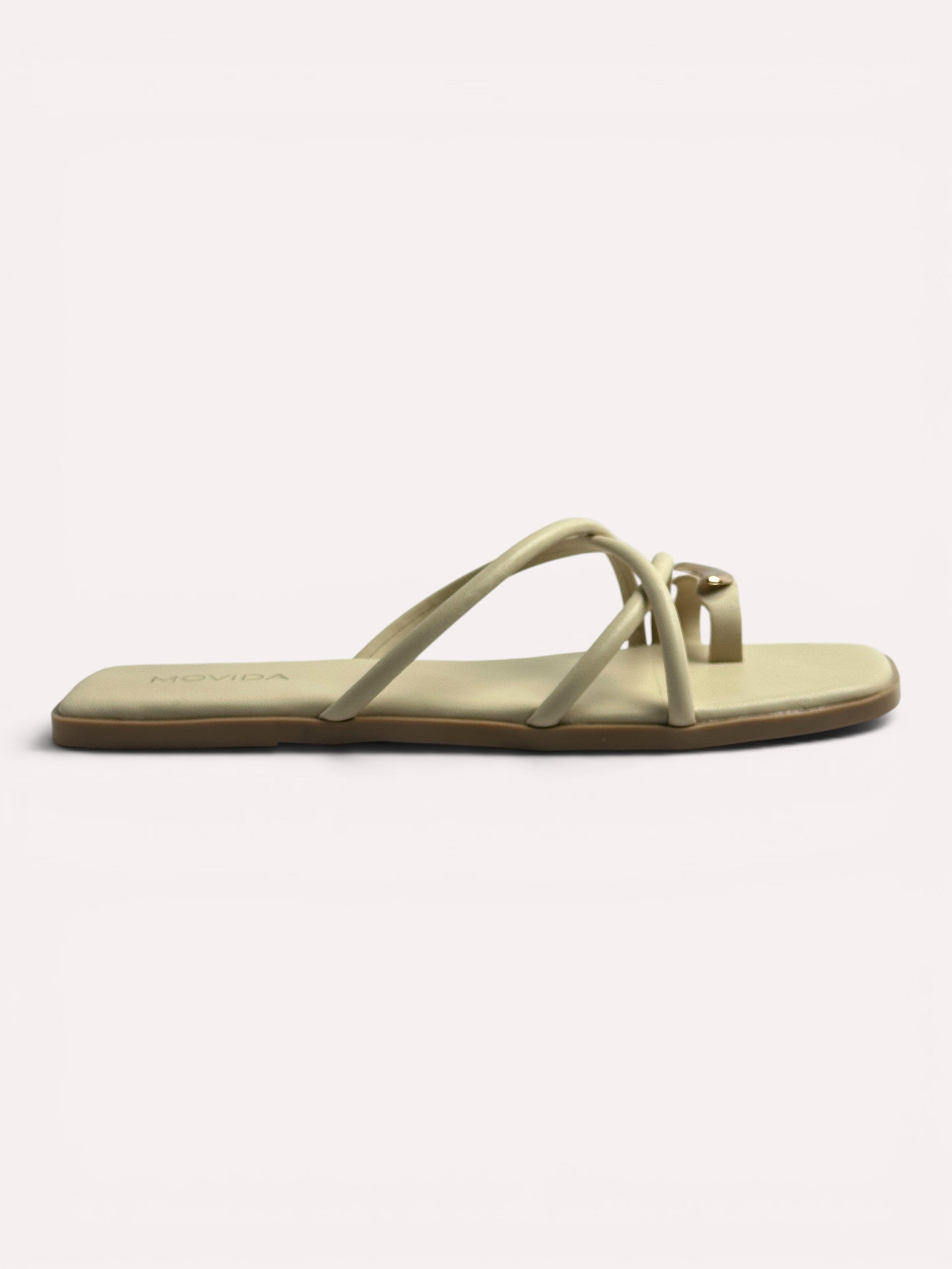 Luna Crescent Multi-Strap Toe Ring Flat Slide - Cream
