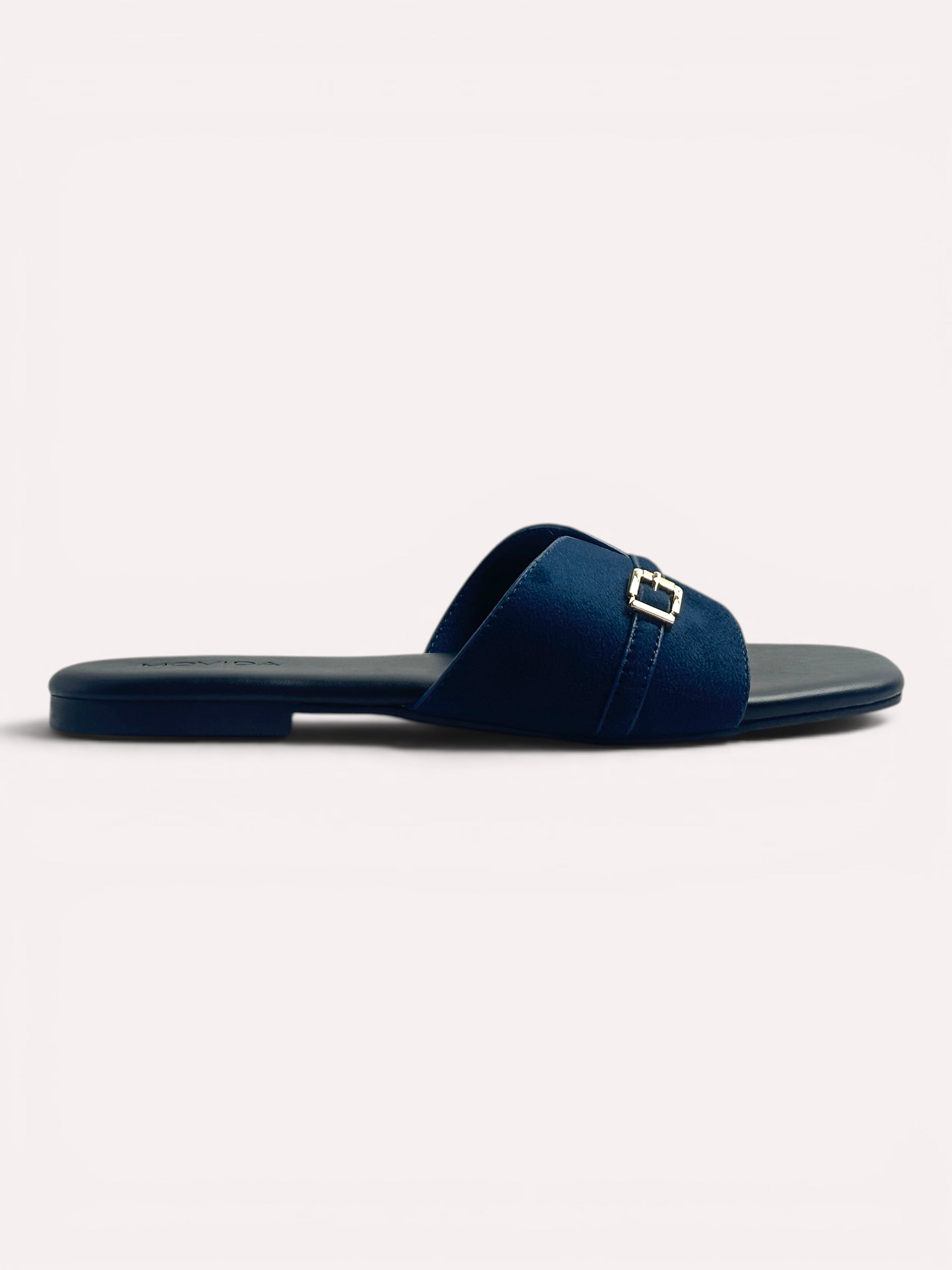 Lucia Buckle Flat Slide-Blue