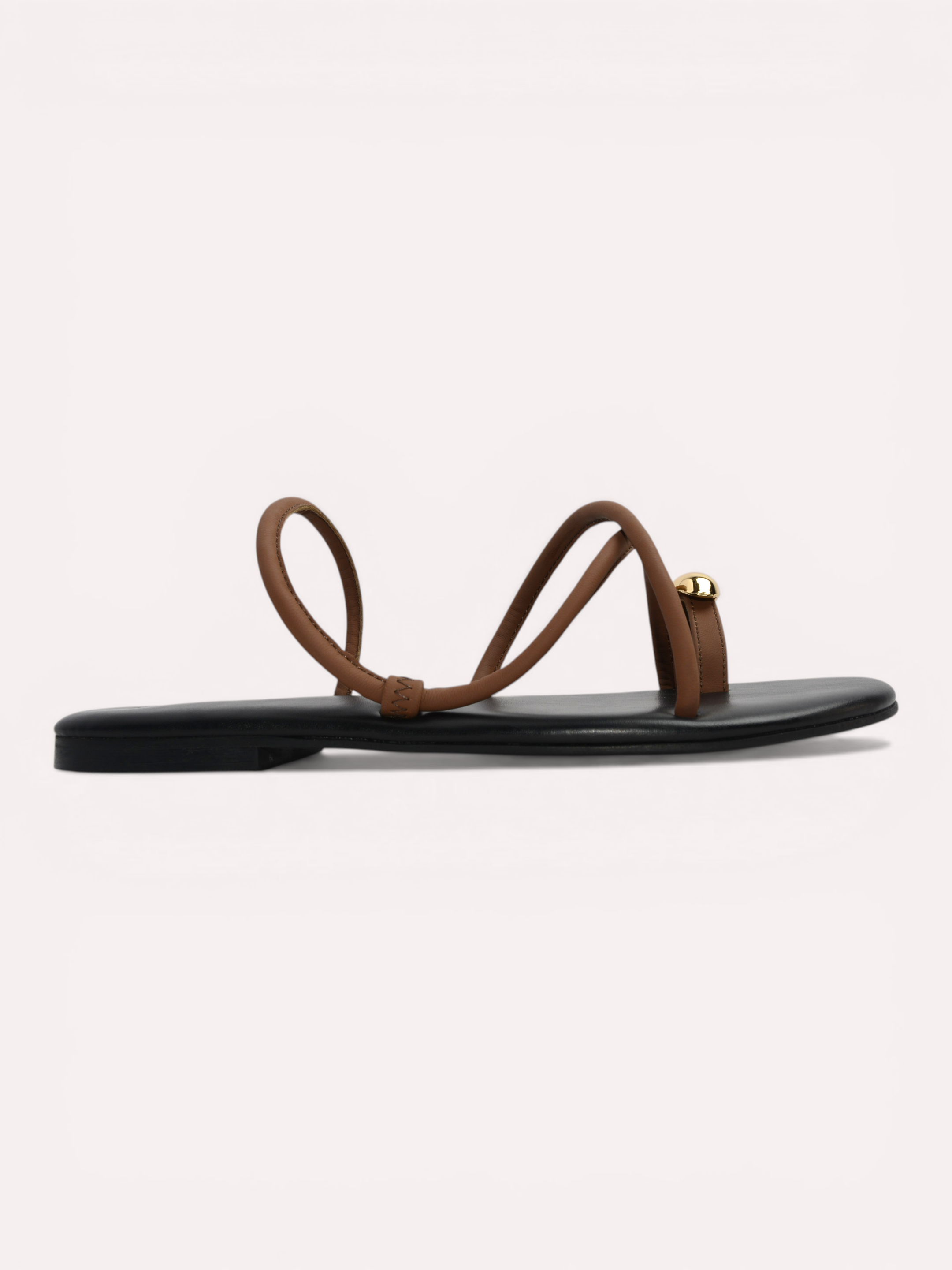 Flat Metallic Toe Ring Sandal - Brown Black