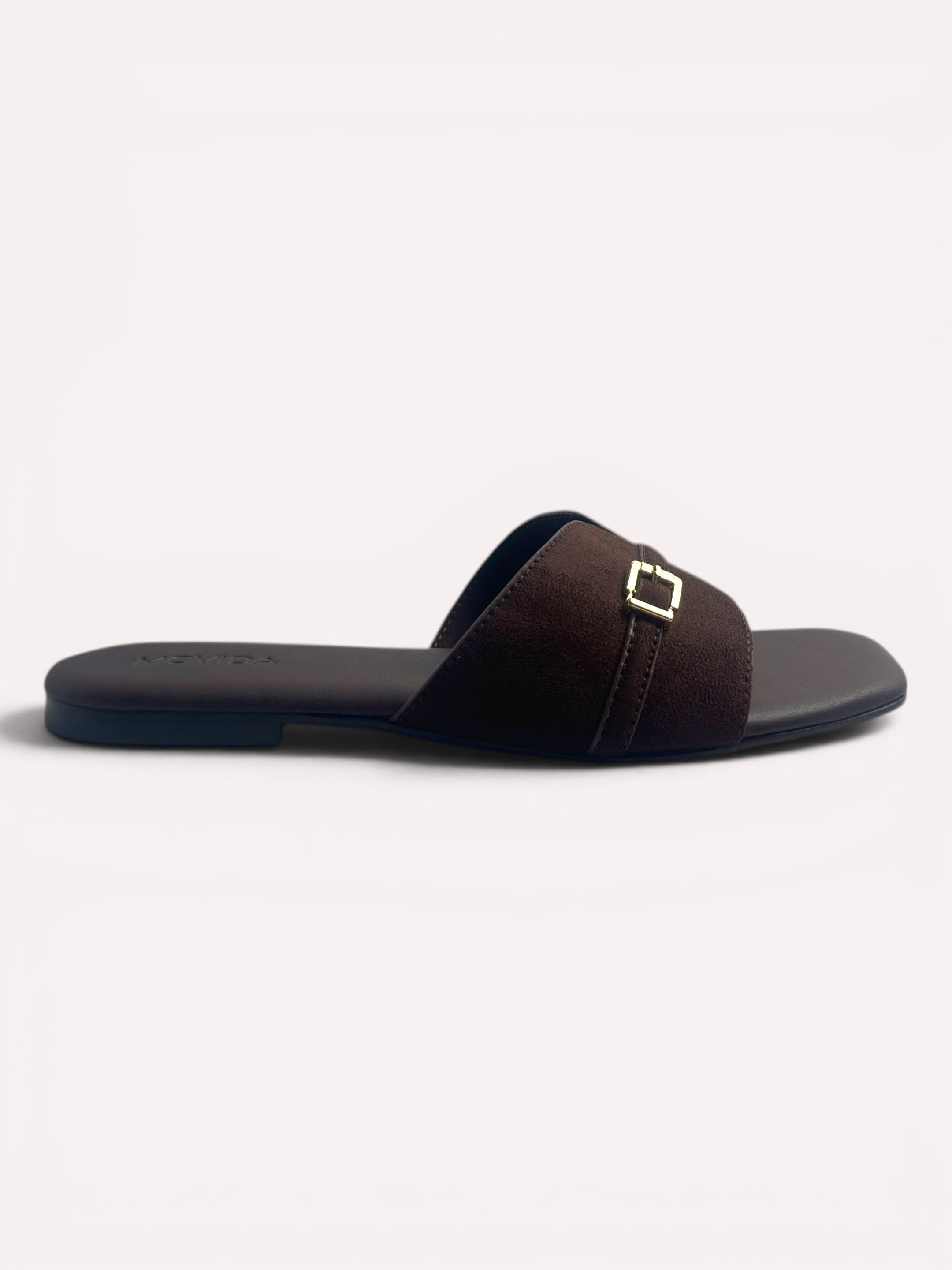 Lucia Buckle Flat Slide-Brown