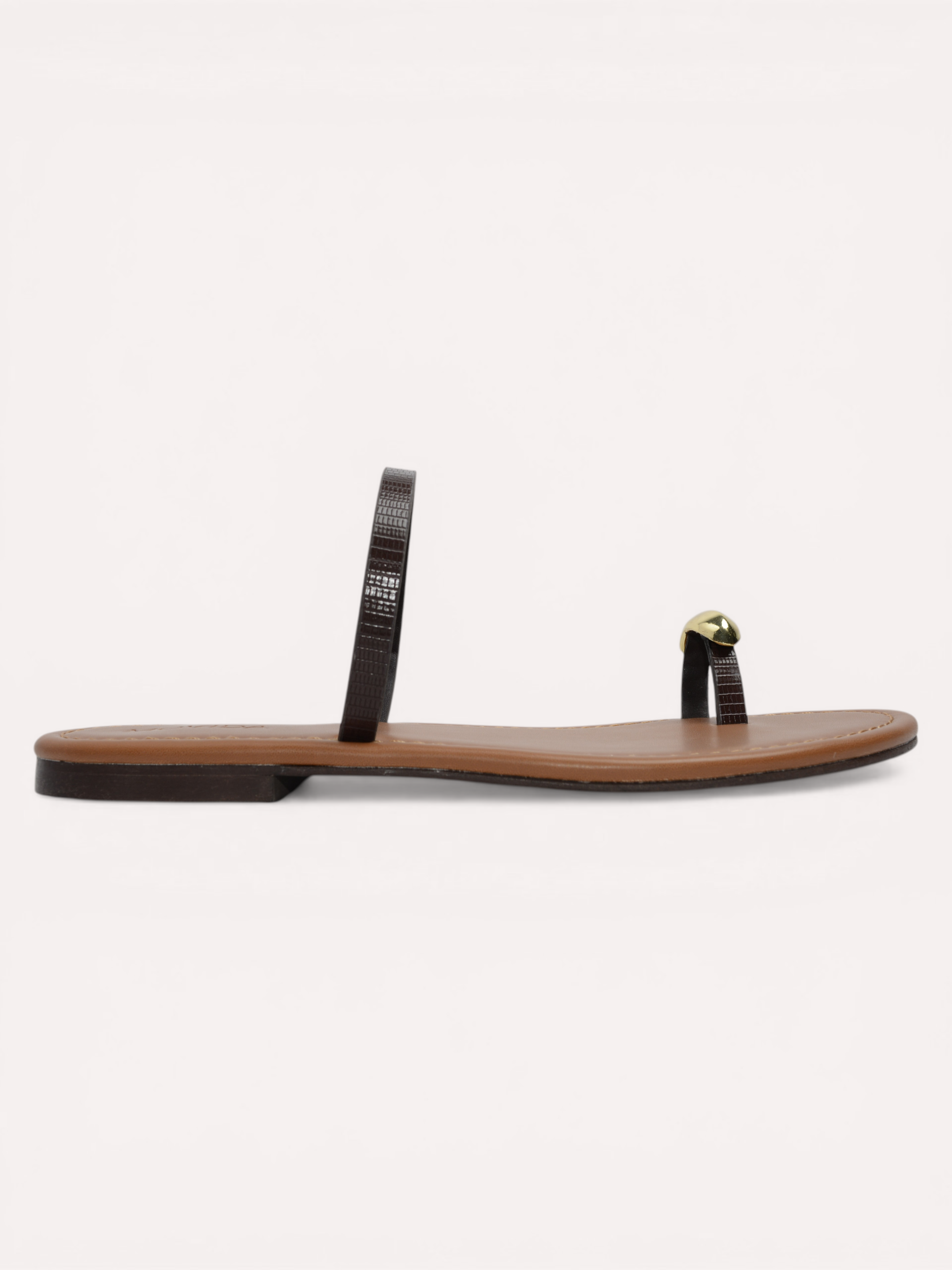 Classic Flat Metallic Toe Ring Sandal - Brown Beige