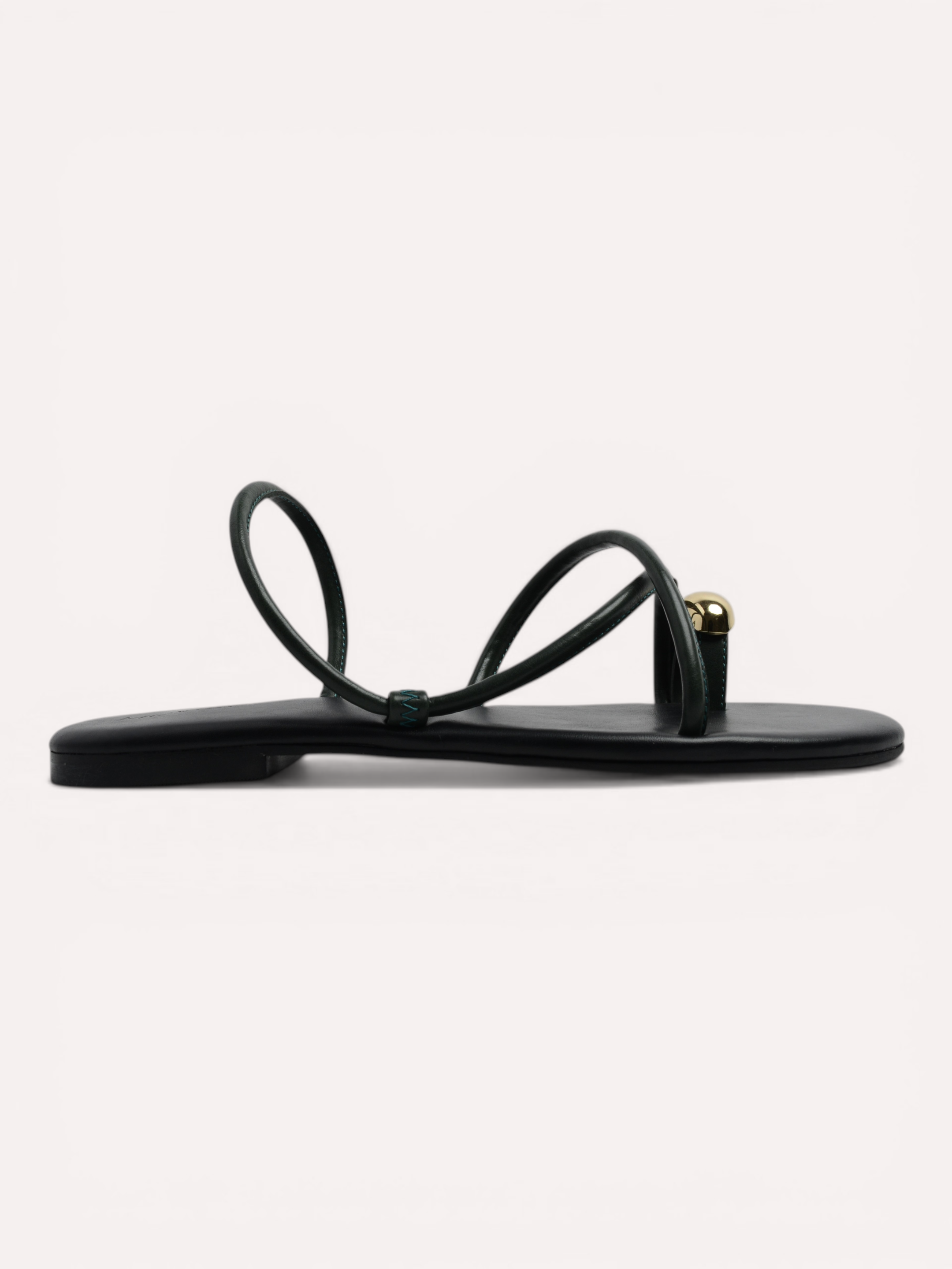 Flat Metallic Toe Ring Sandal - Olive Black