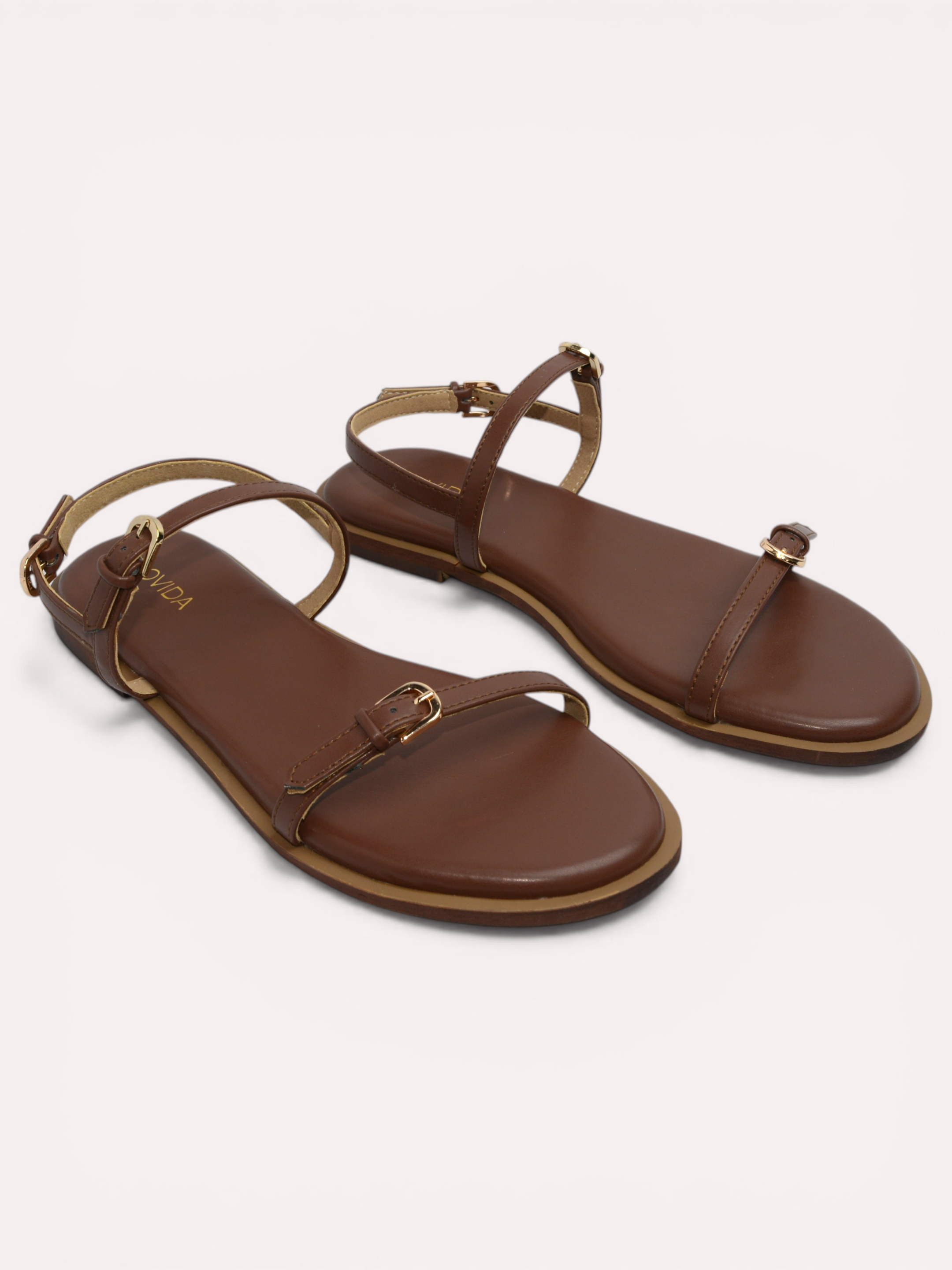 Buckled Flat Strap Sandal - Dark Brown