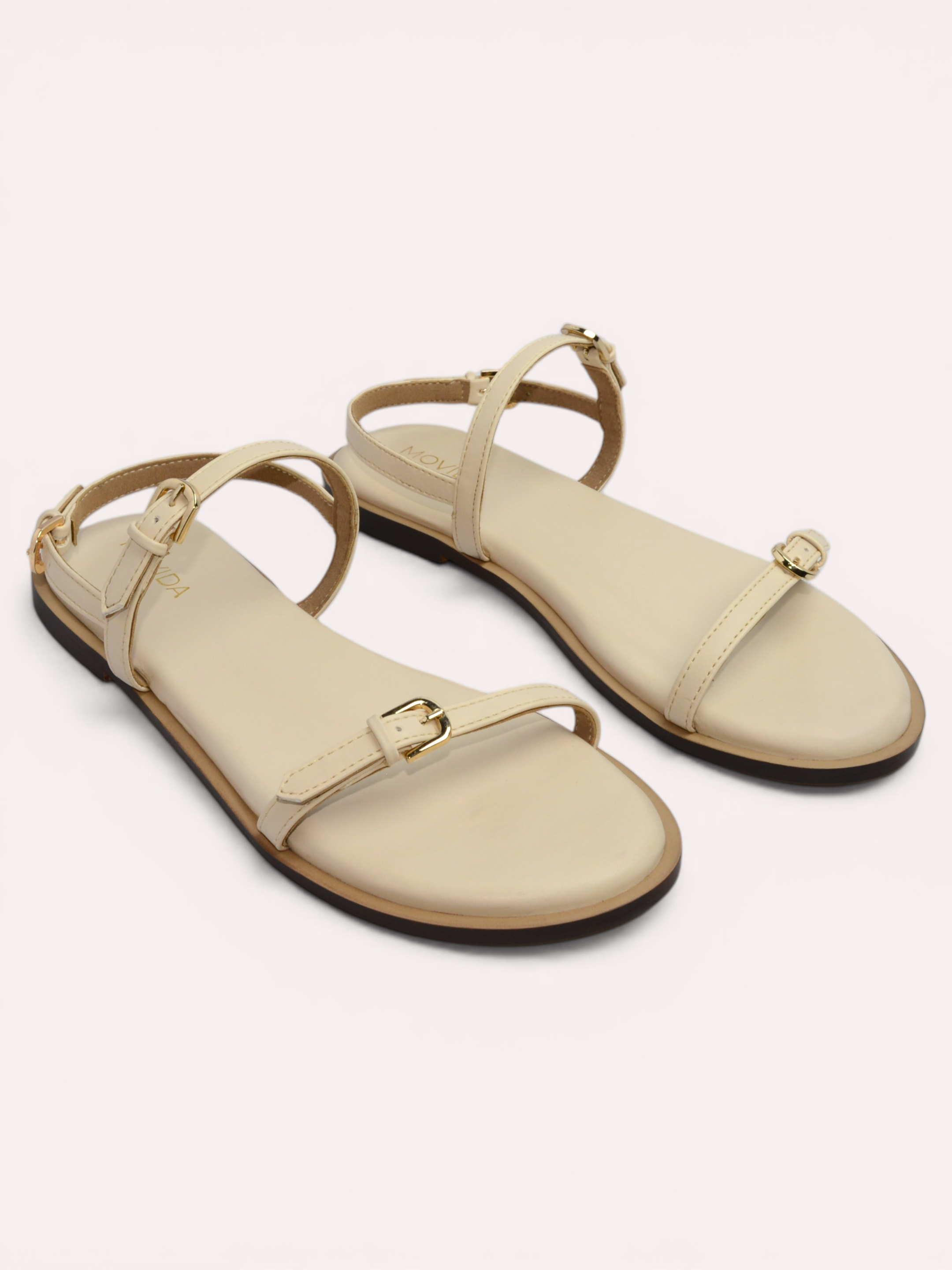 Buckled Flat Strap Sandal - Cream
