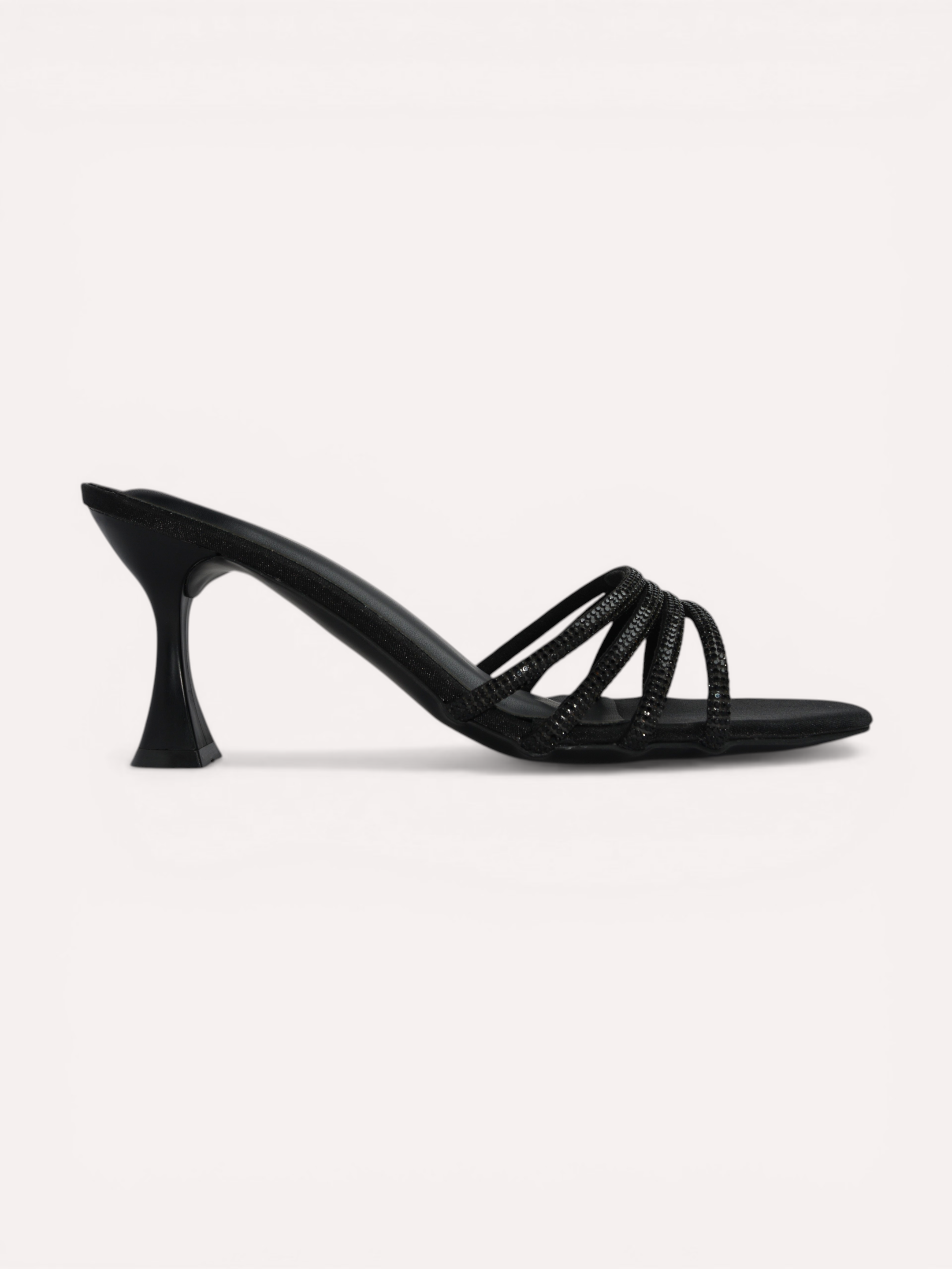 Satin Crystal Strap Sandal - Black