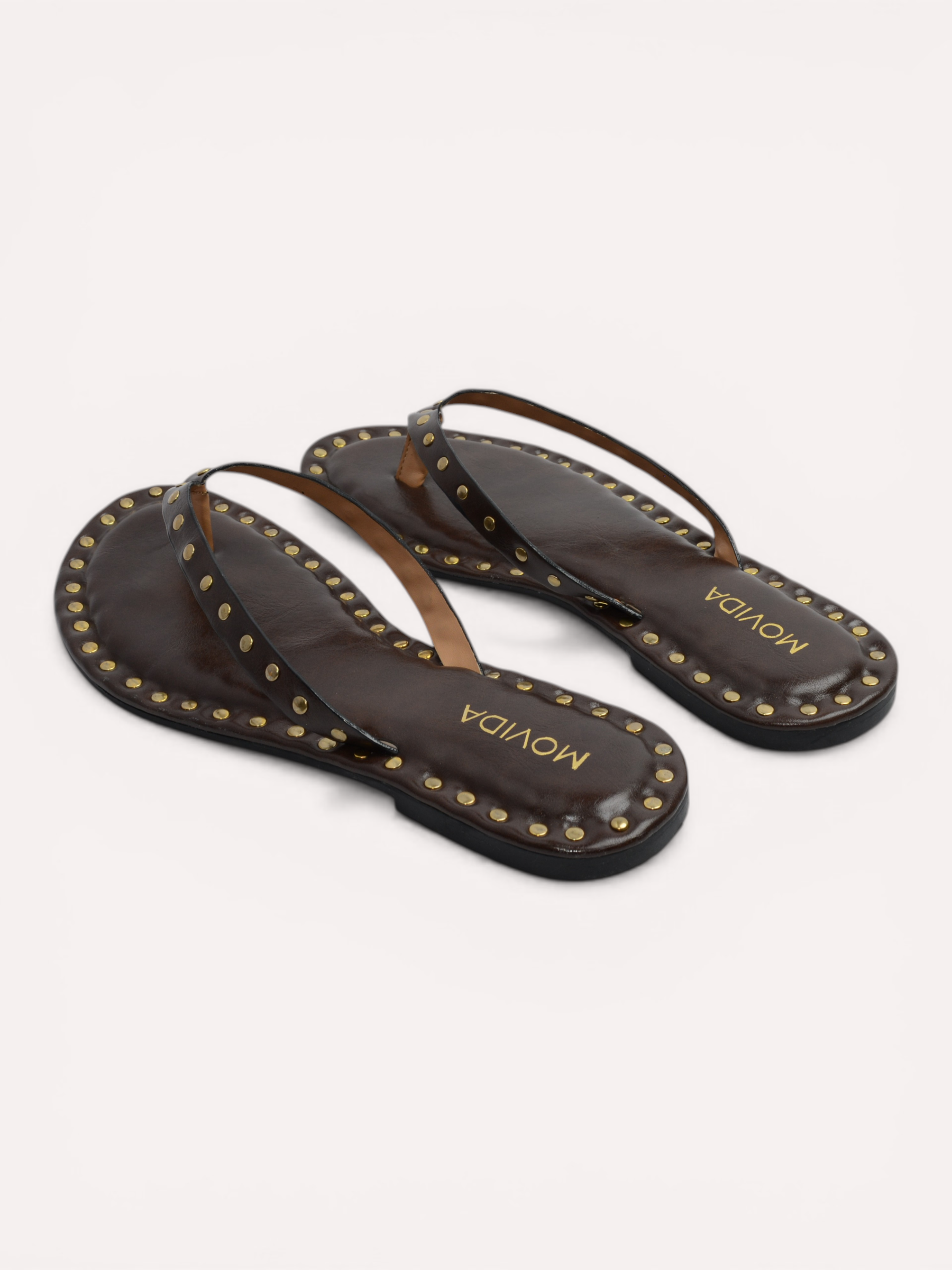 Flat V Straps Strap with Studs Sandal - Brown