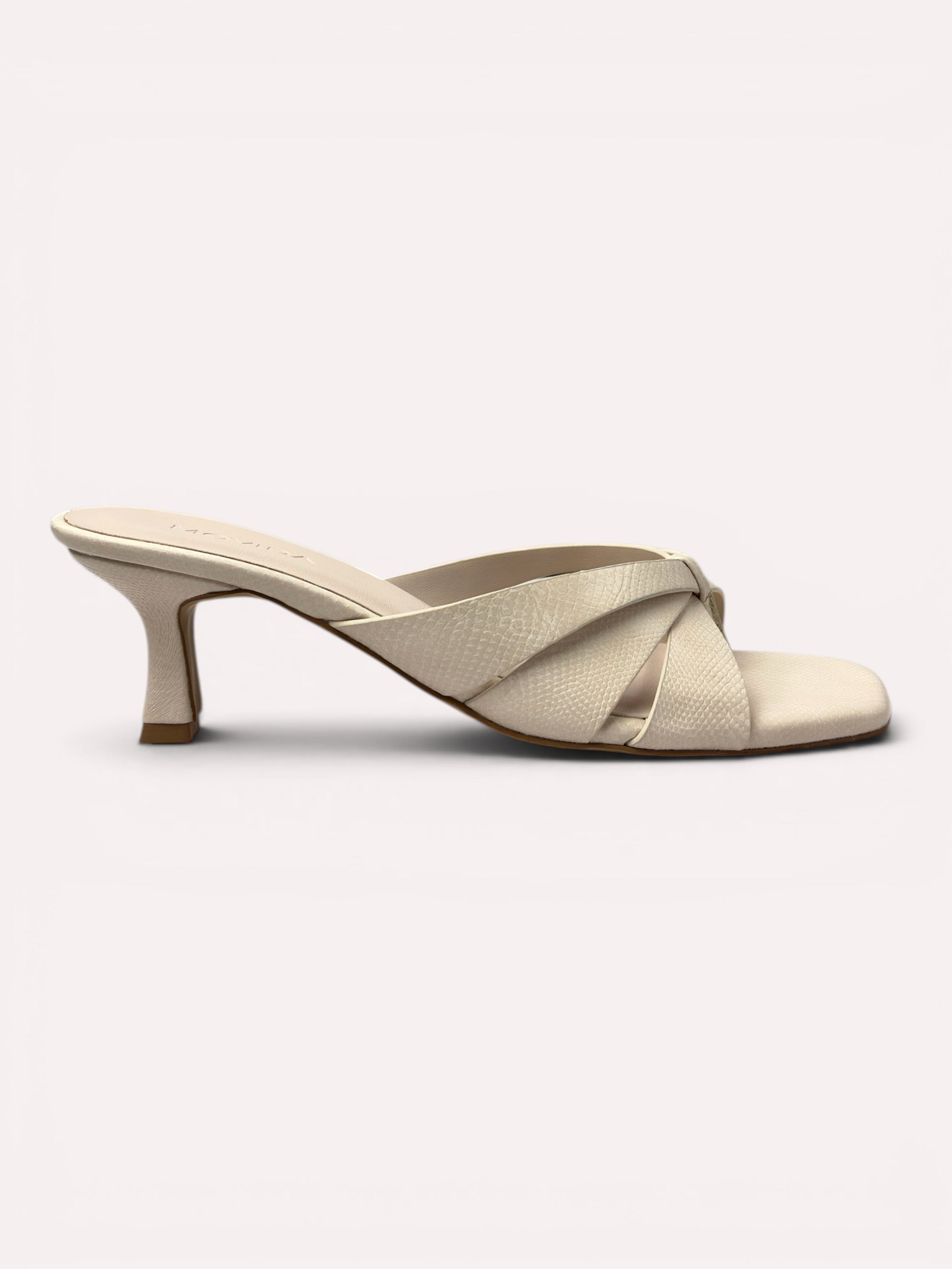 Dune Criss-Cross Spool Kitten Heel Mule – Off White