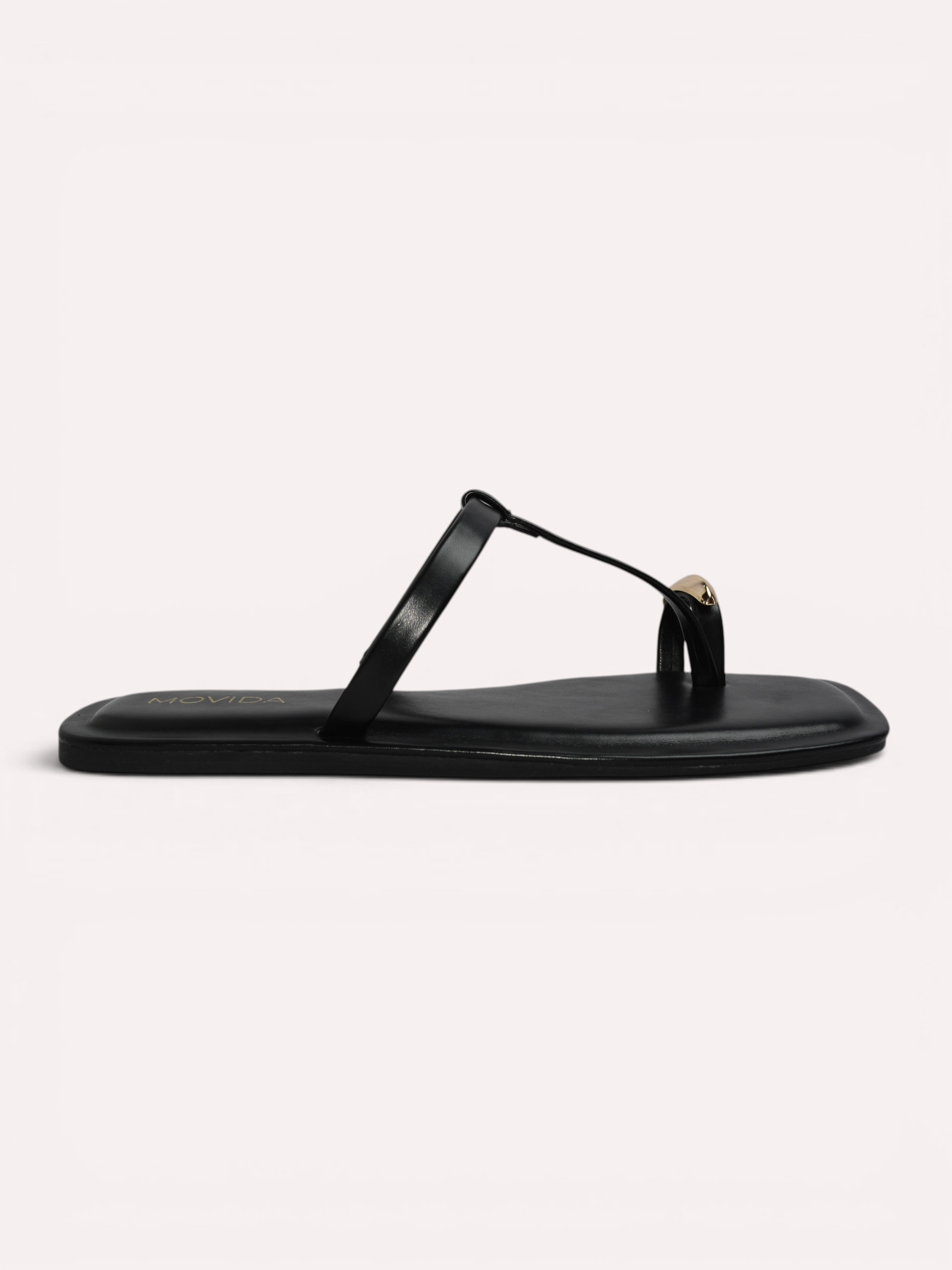 Sable Gold Shell T-Bar  Thong Sandal – Black