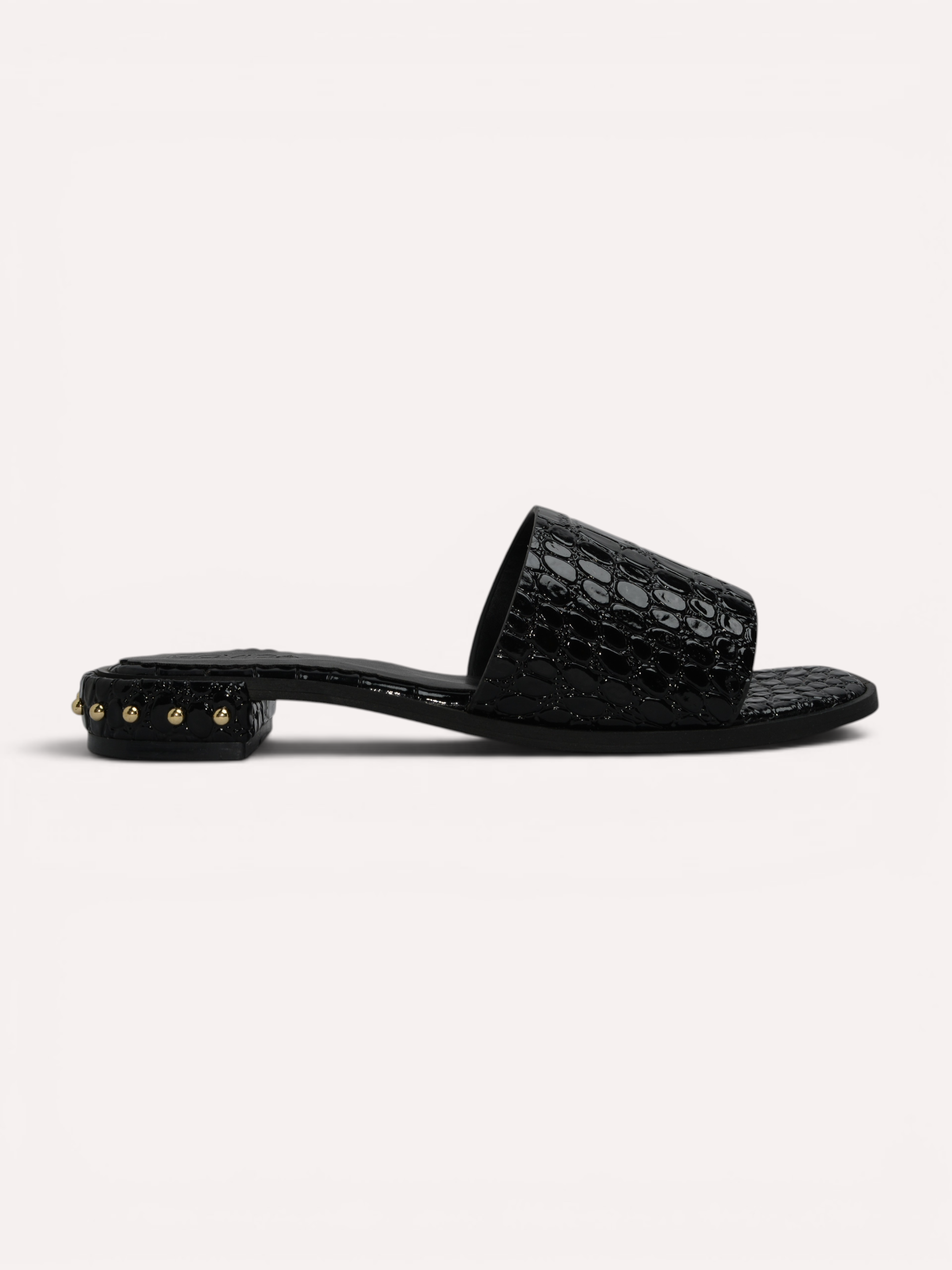 Harlow Patent Croco H-Bar Stud Slide – Black