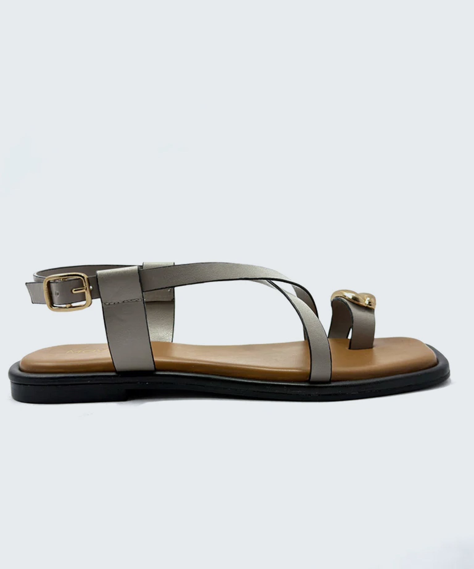 Flat Metallic Toe Ring Strap Sandals - Taupe