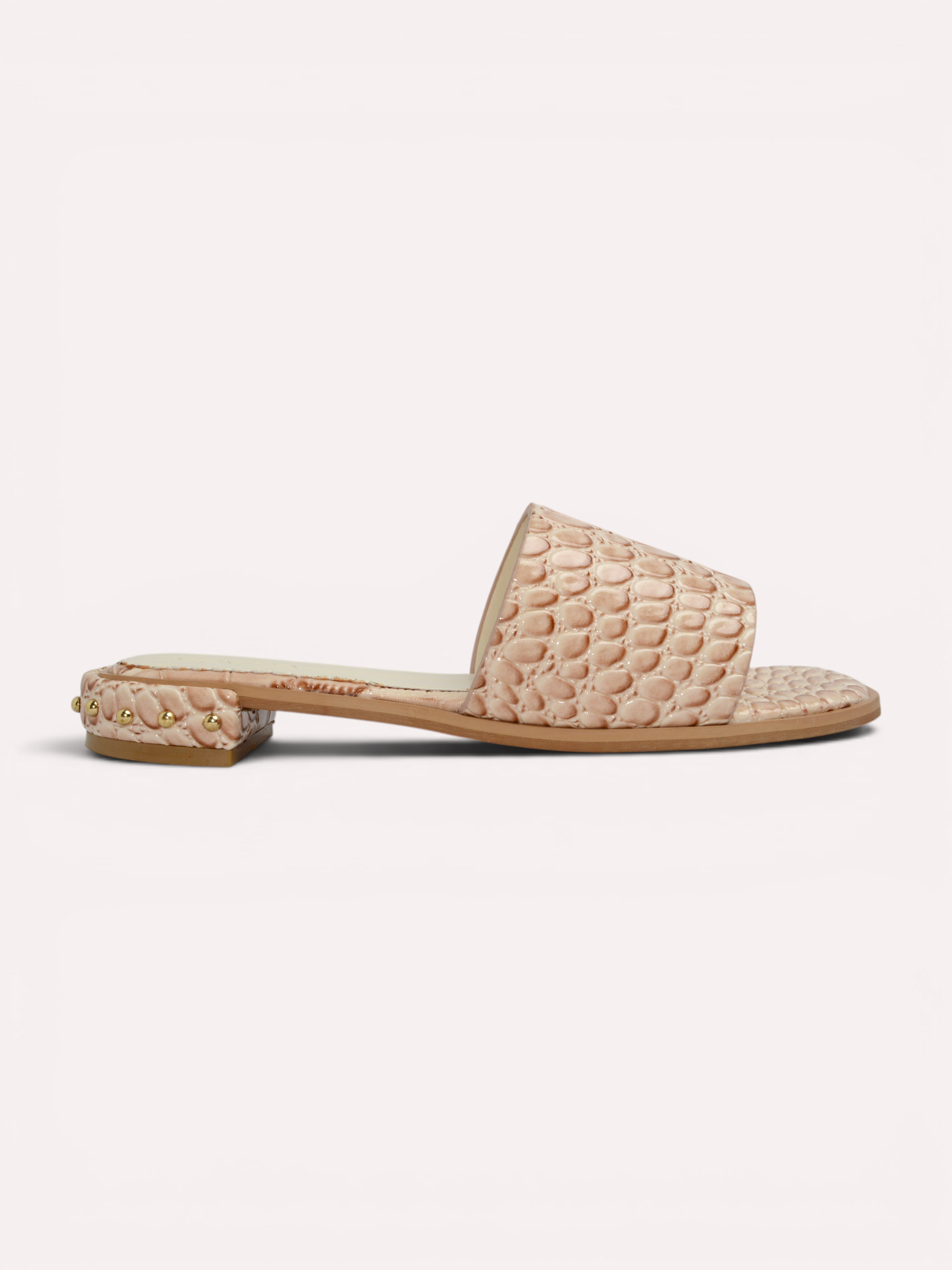 Harlow Patent Croco H-Bar Stud Slide – Beige