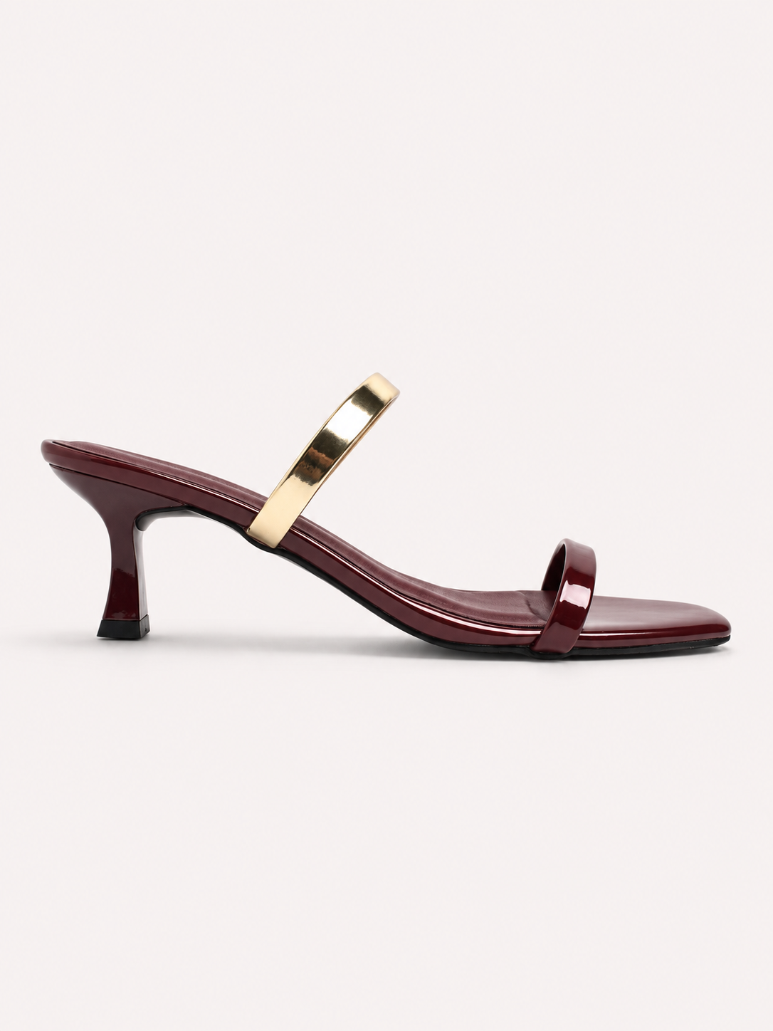 Reva Dual Strap Gold Bar Kitten Heel Mule – Wine