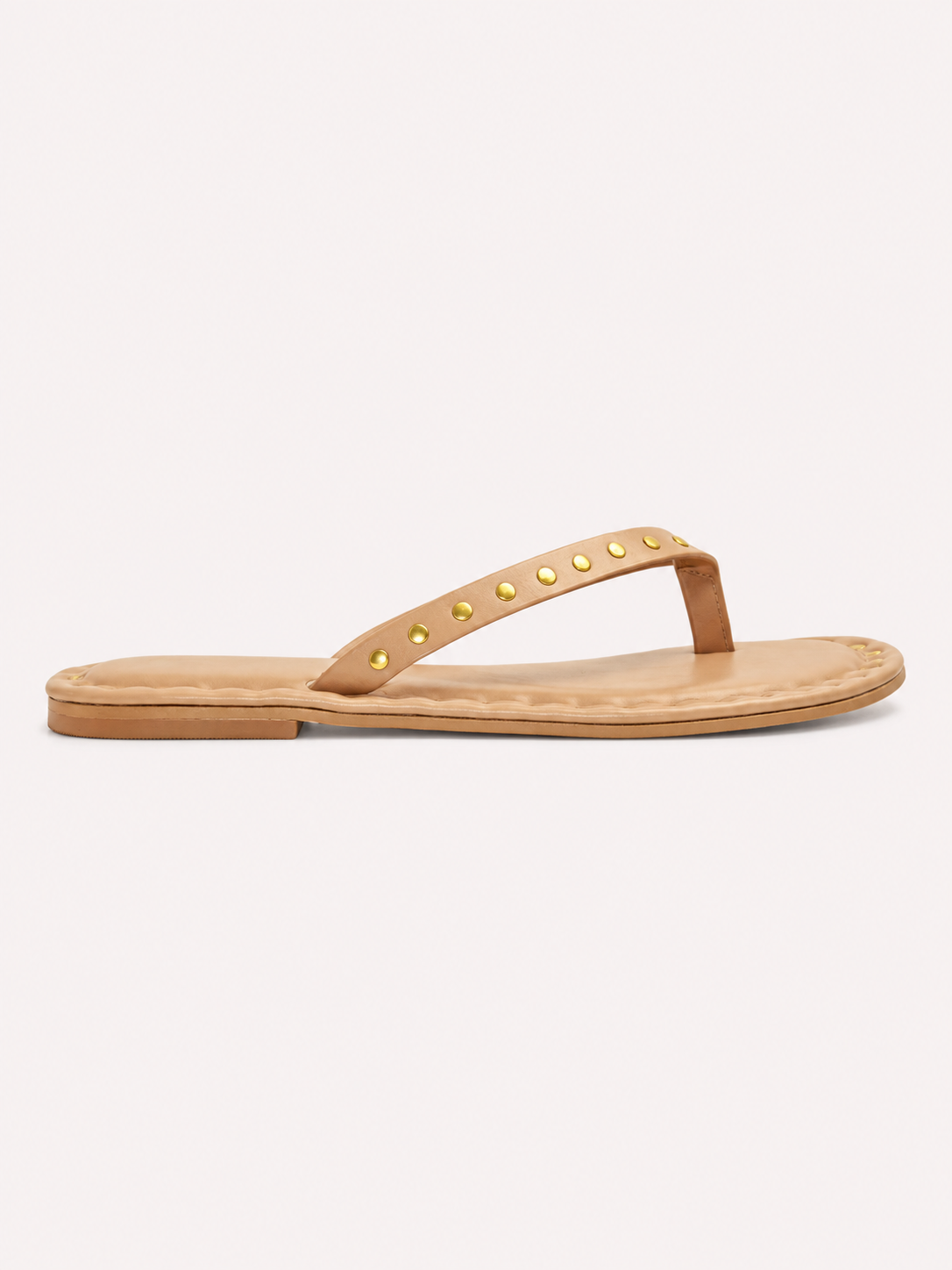 Flat V Straps Strap with Studs Sandal - Light Tan