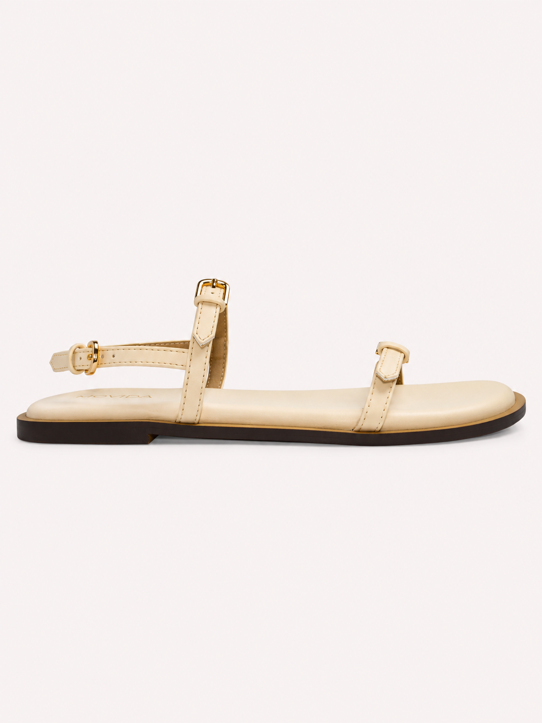 Buckled Flat Strap Sandal - Cream