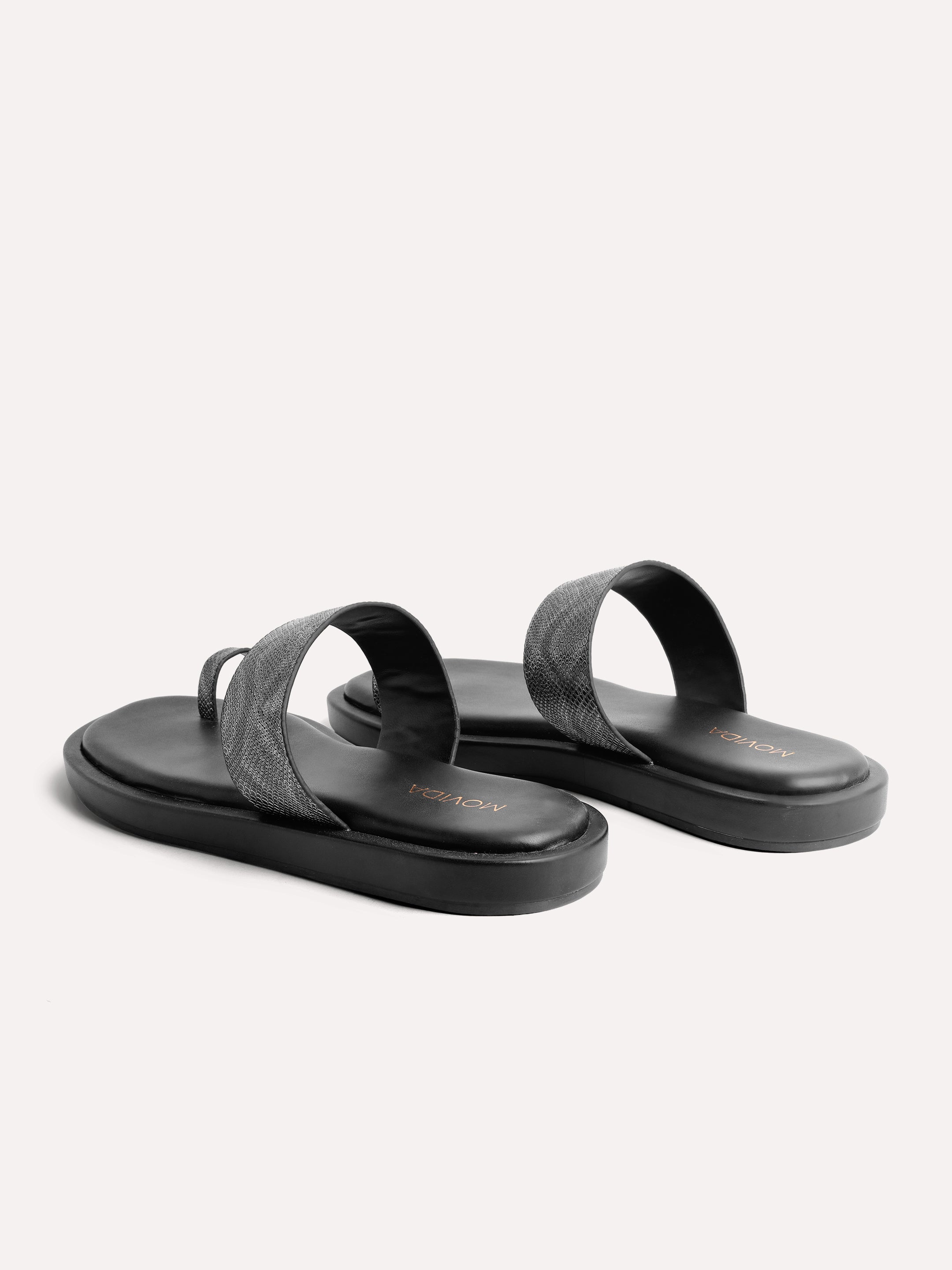 Textured Slip-On Open Toe Sandals  - Gun Metal