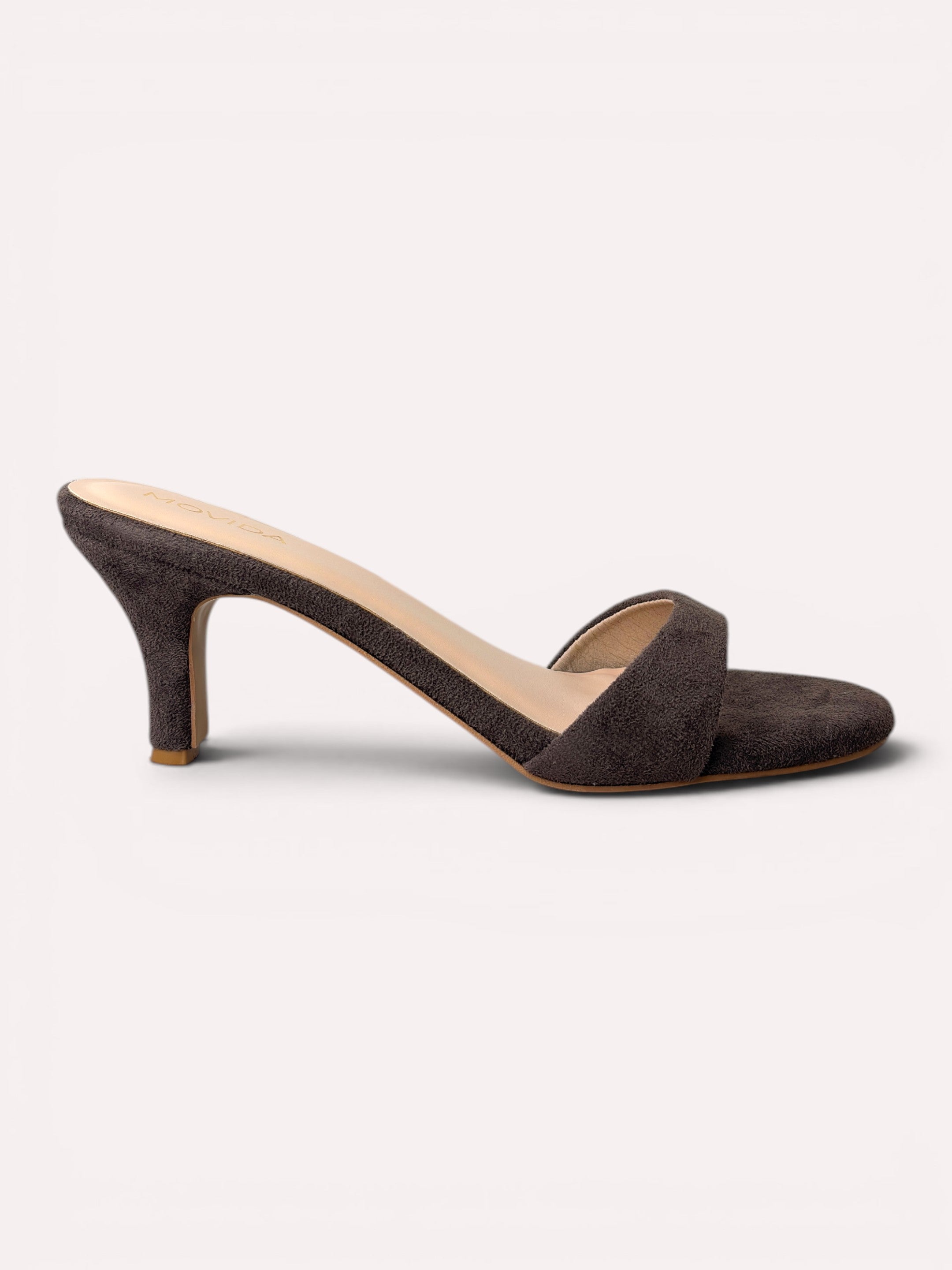 Rosette Suede Single Strap Kitten Heel Mule – Coffee Brown