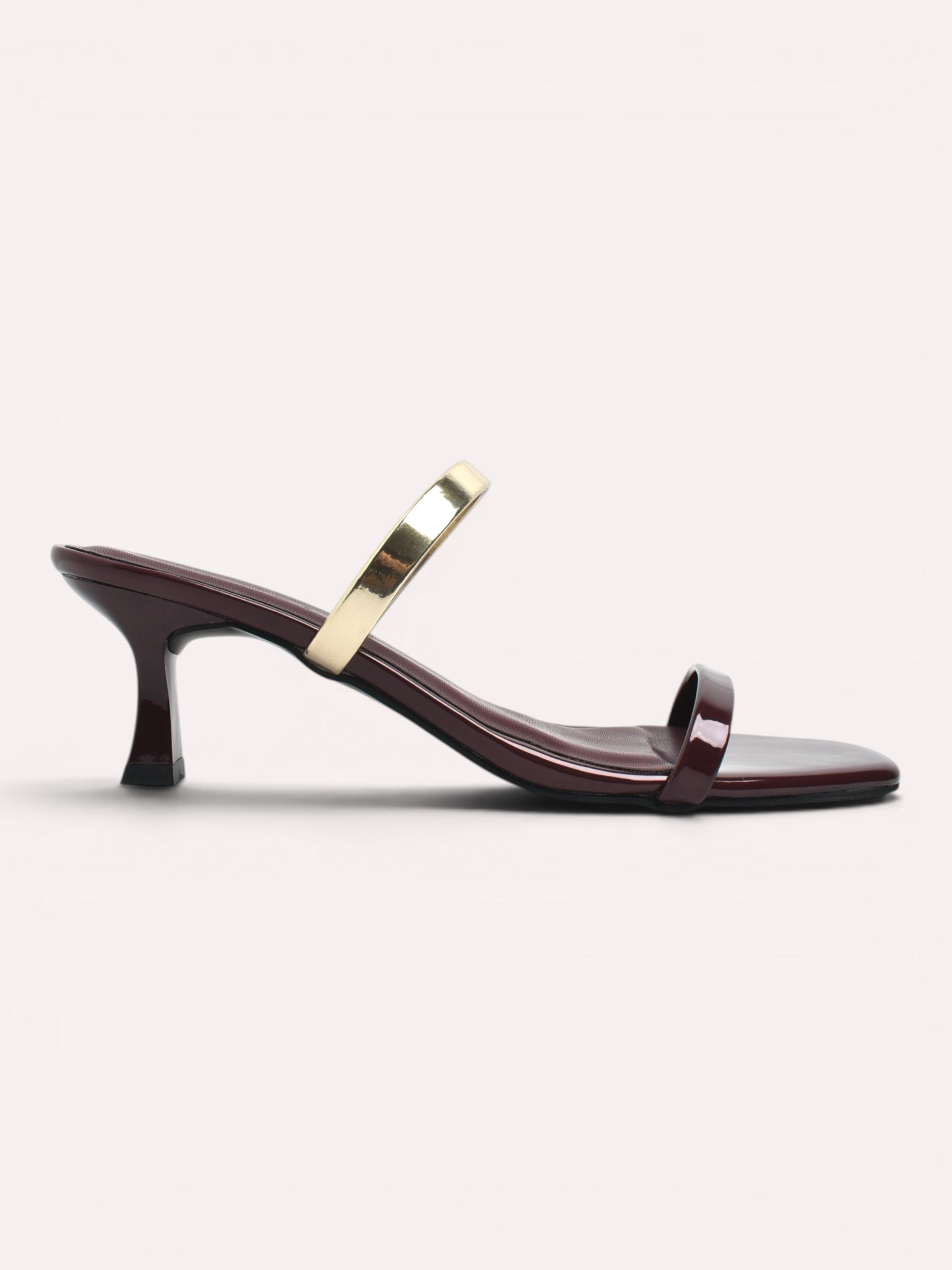 Reva Dual Strap Gold Bar Kitten Heel Mule – Wine