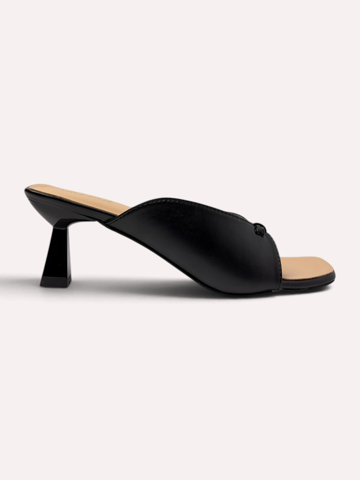 Lumina Sculptural Trumpet-Heel Strappy Mule – Black – Side View 1