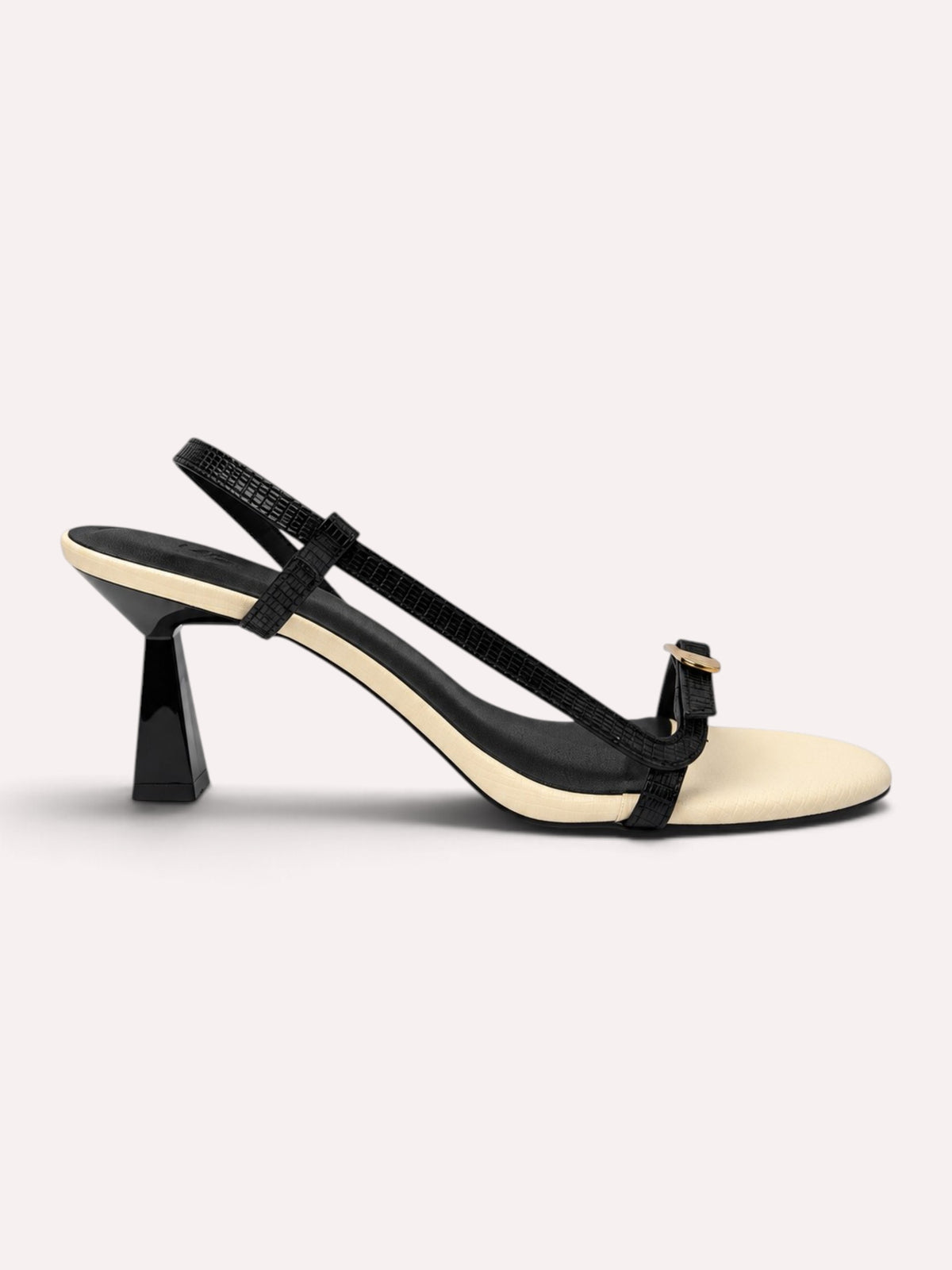 Sienna Lizard-Embossed Slingback Sculptural Heel – Black & Off White