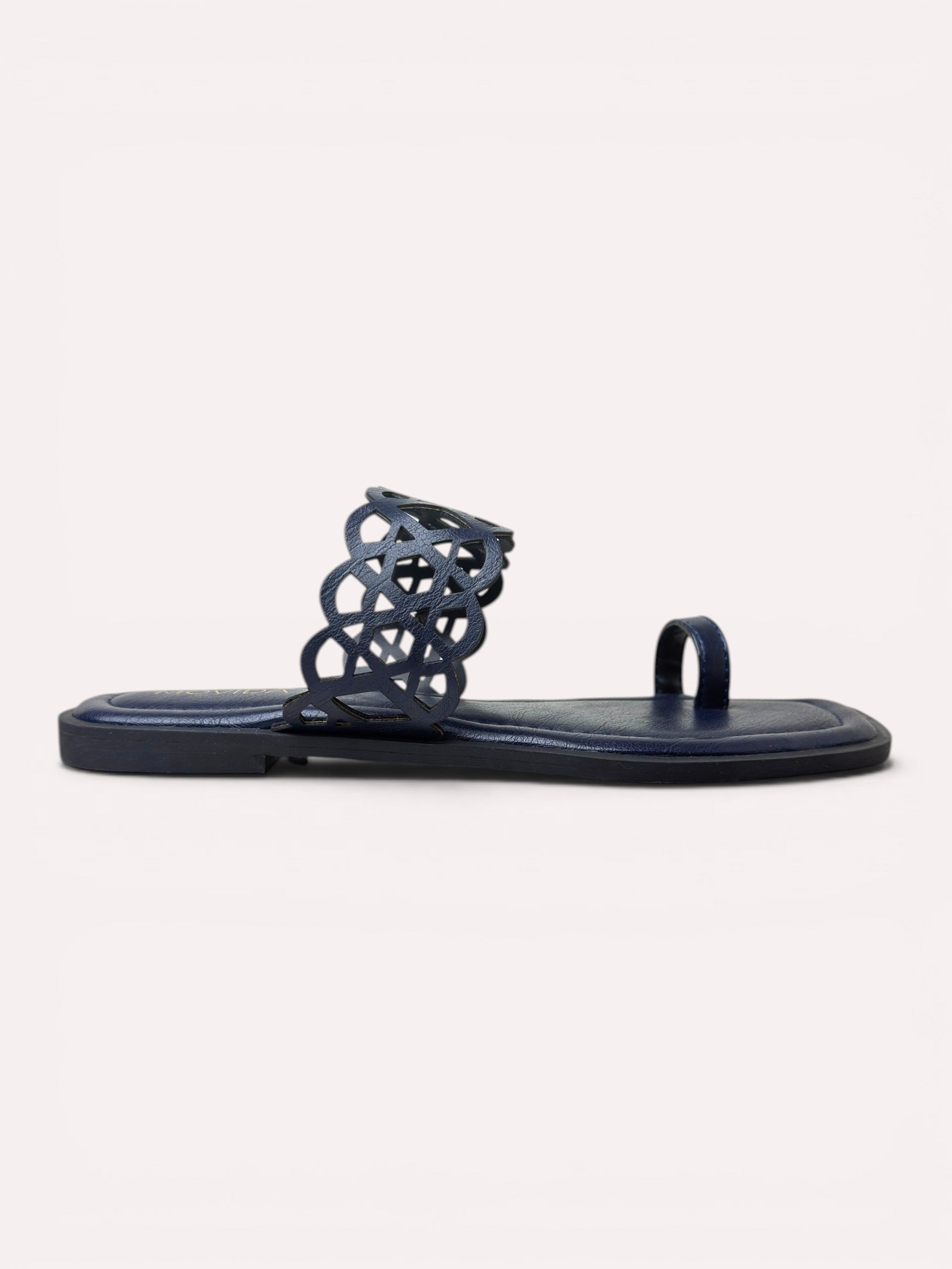 Veda Lattice Toe Ring Flat Sandal – Navy Blue