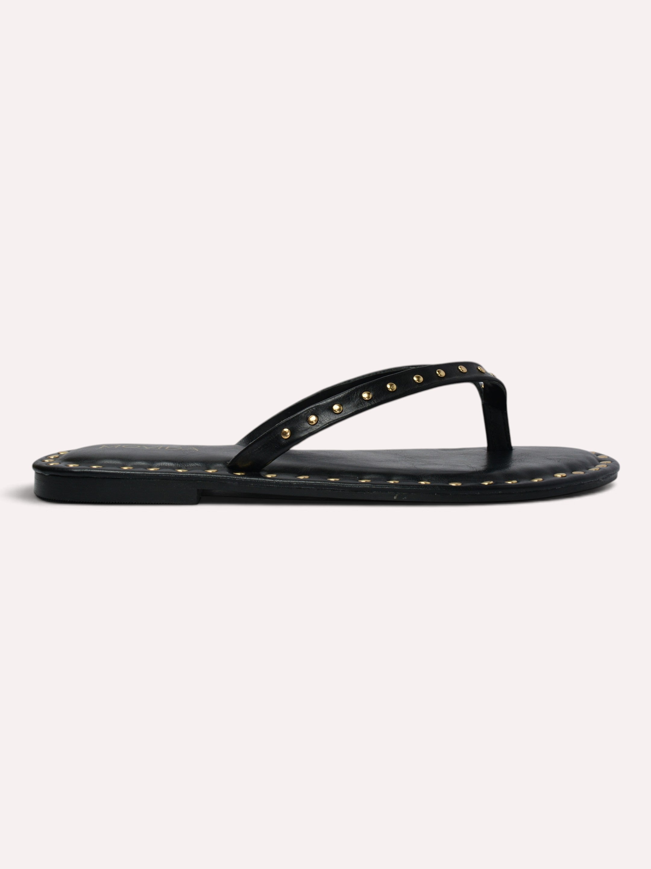 Flat V Straps Strap with Studs Sandal - Black