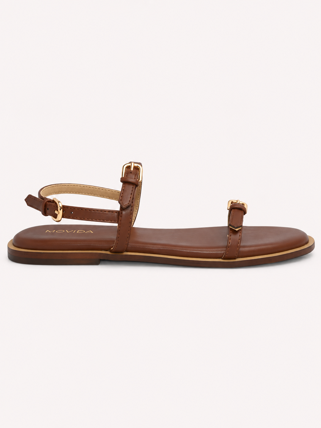 Buckled Flat Strap Sandal - Dark Brown