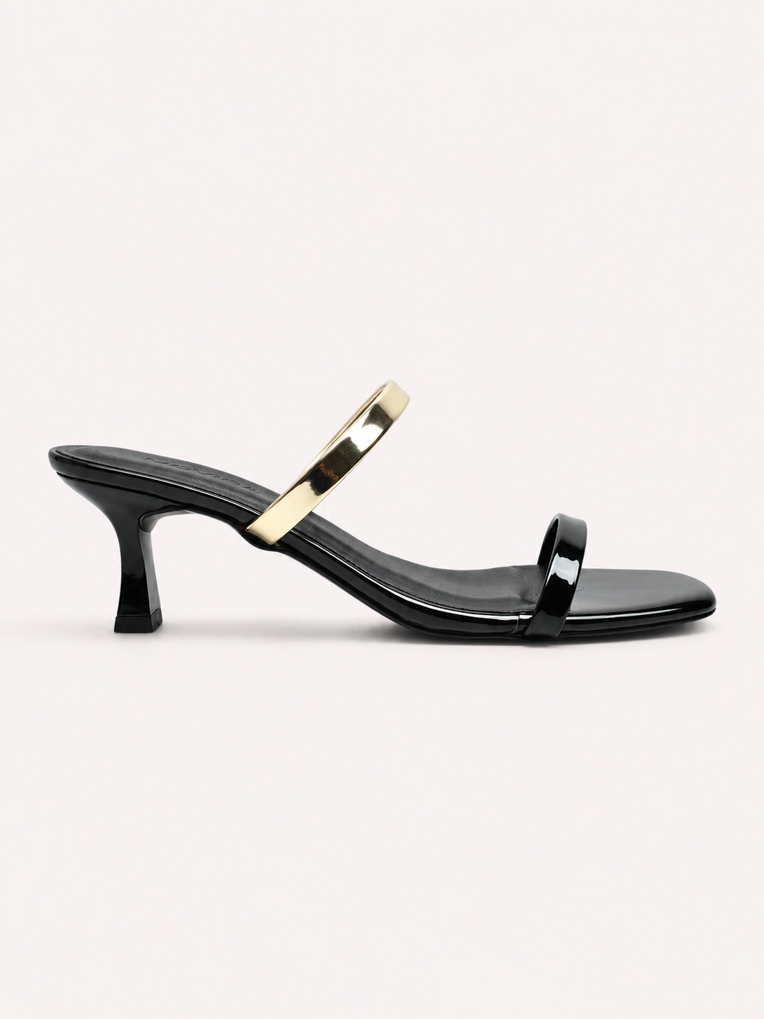 Reva Dual Strap Gold Bar Kitten Heel Mule – Black