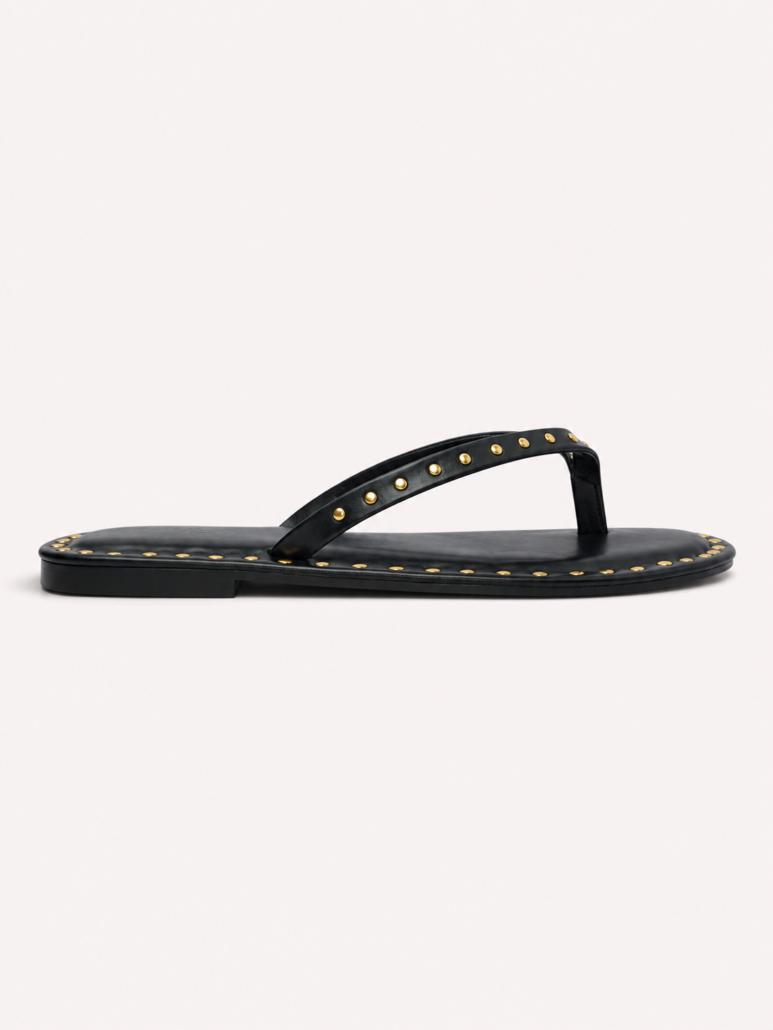 Flat V Straps Strap with Studs Sandal - Black