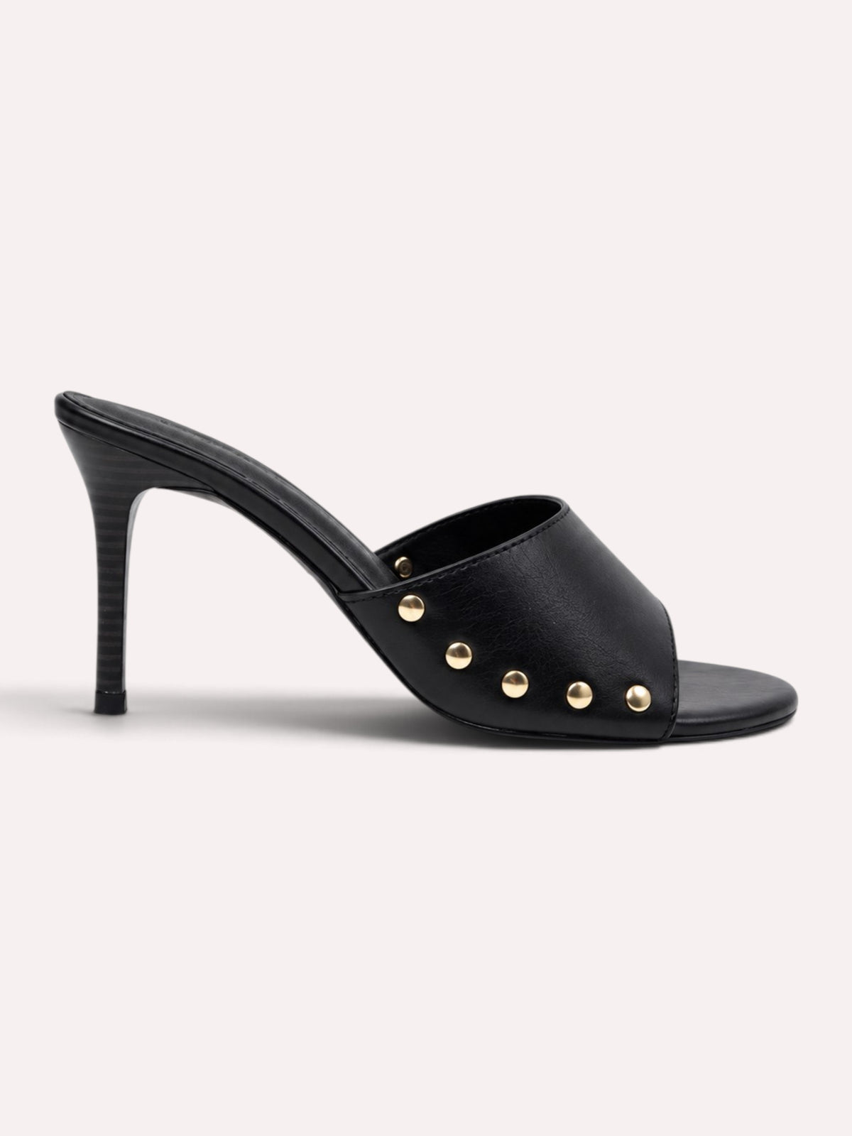Rocco Gold-Stud Wide-Band Stiletto Mule – Black – Side View