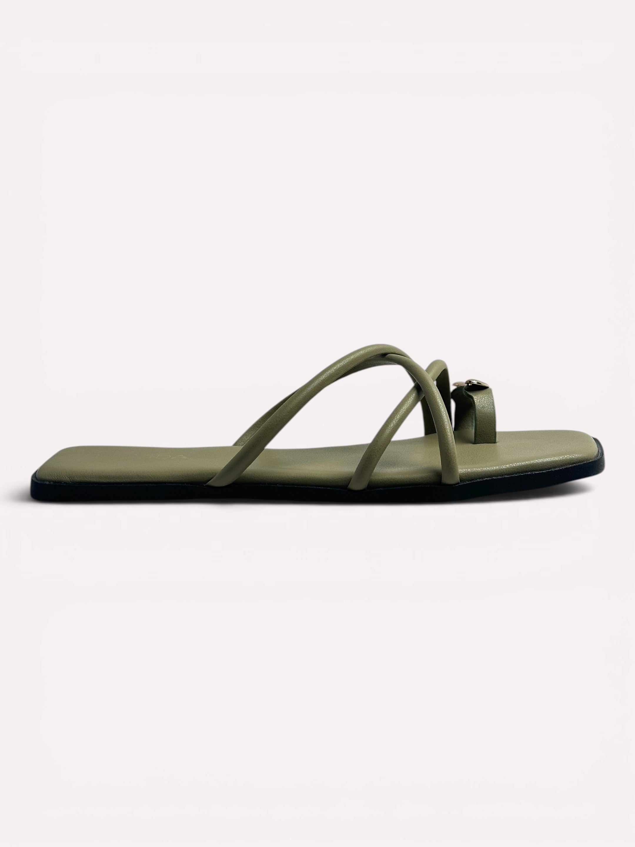 Luna Crescent Multi-Strap Toe Ring Flat Slide - Olive