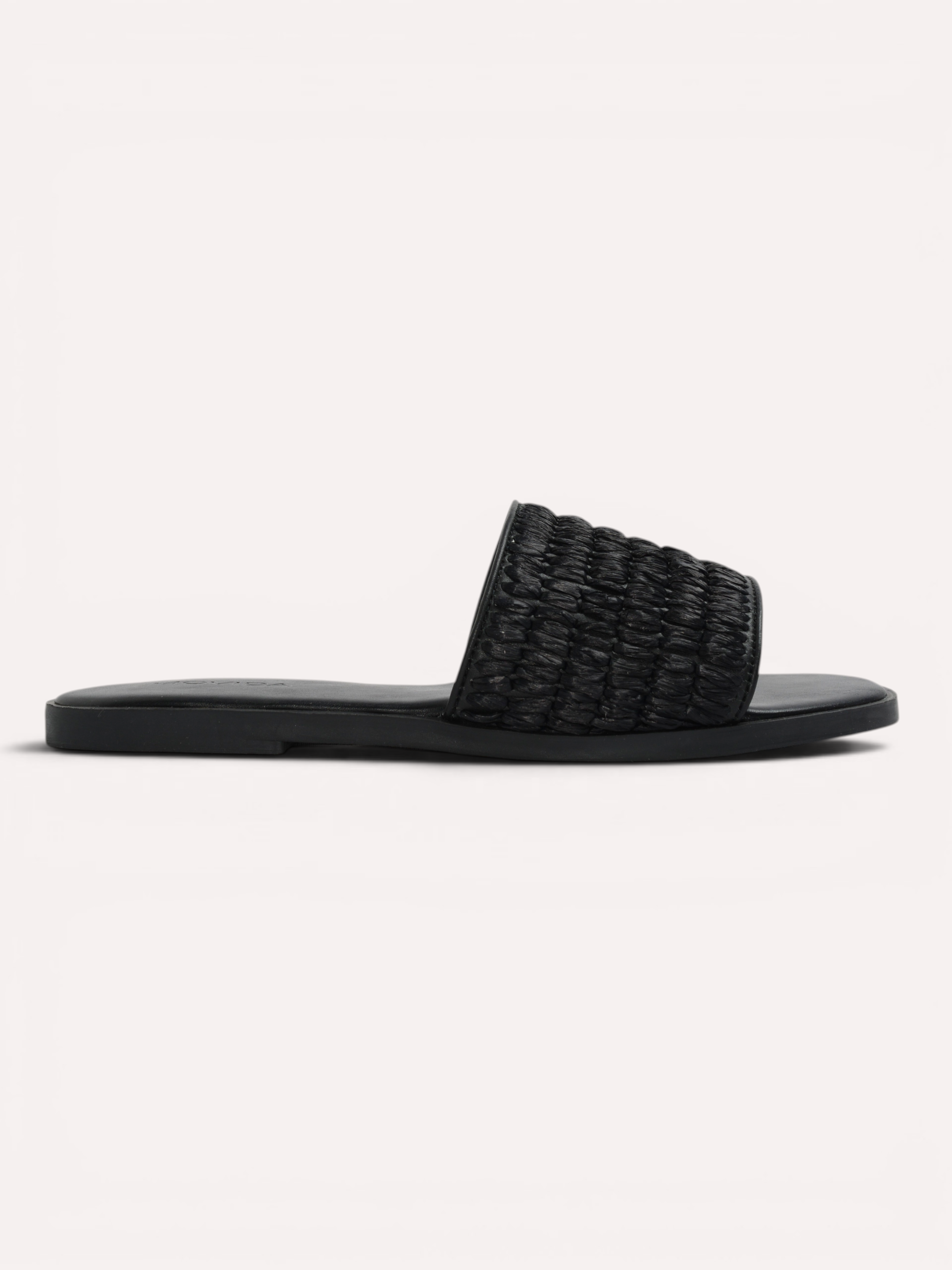 Isla Woven Wide Strap Flat Slide - Black