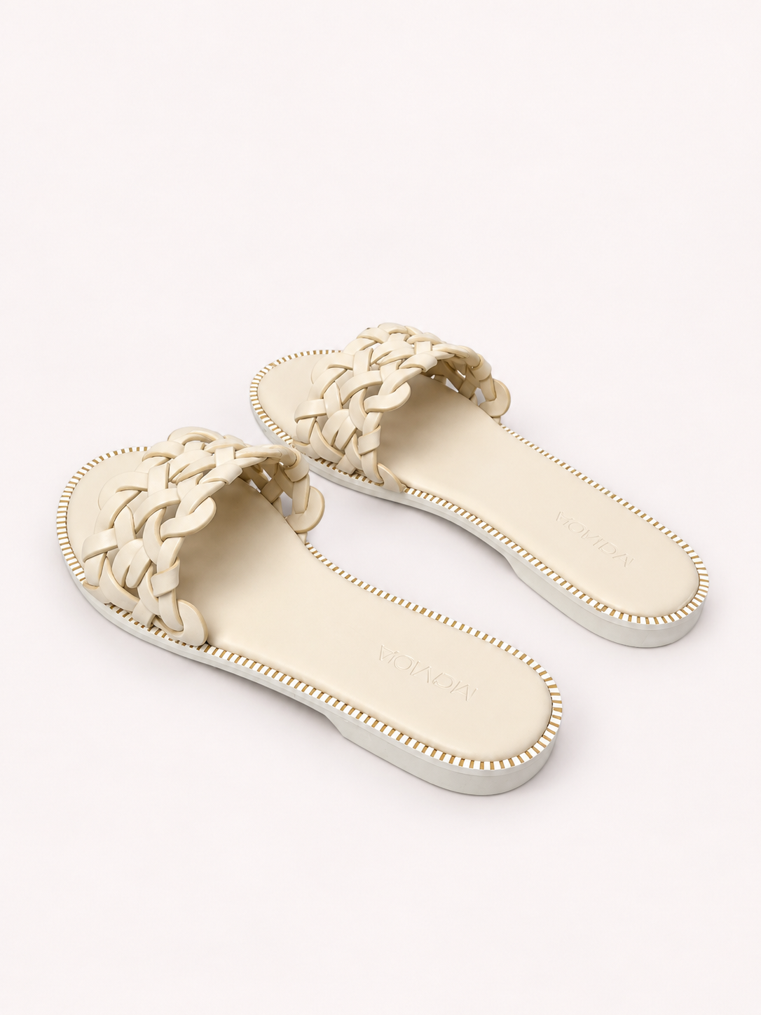 Tresse Braided Flat Slide – Off White – Side Profile View