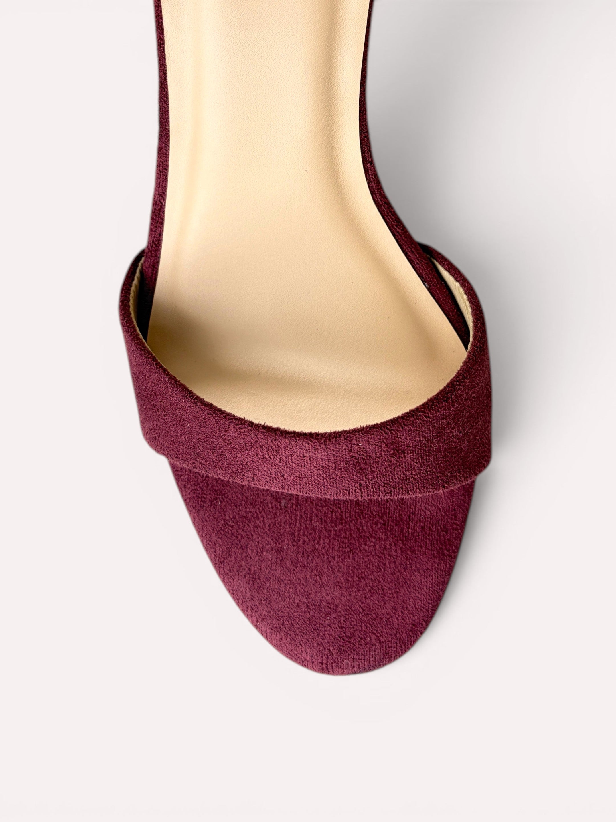 Rosette Suede Single Strap Kitten Heel Mule – Maroon