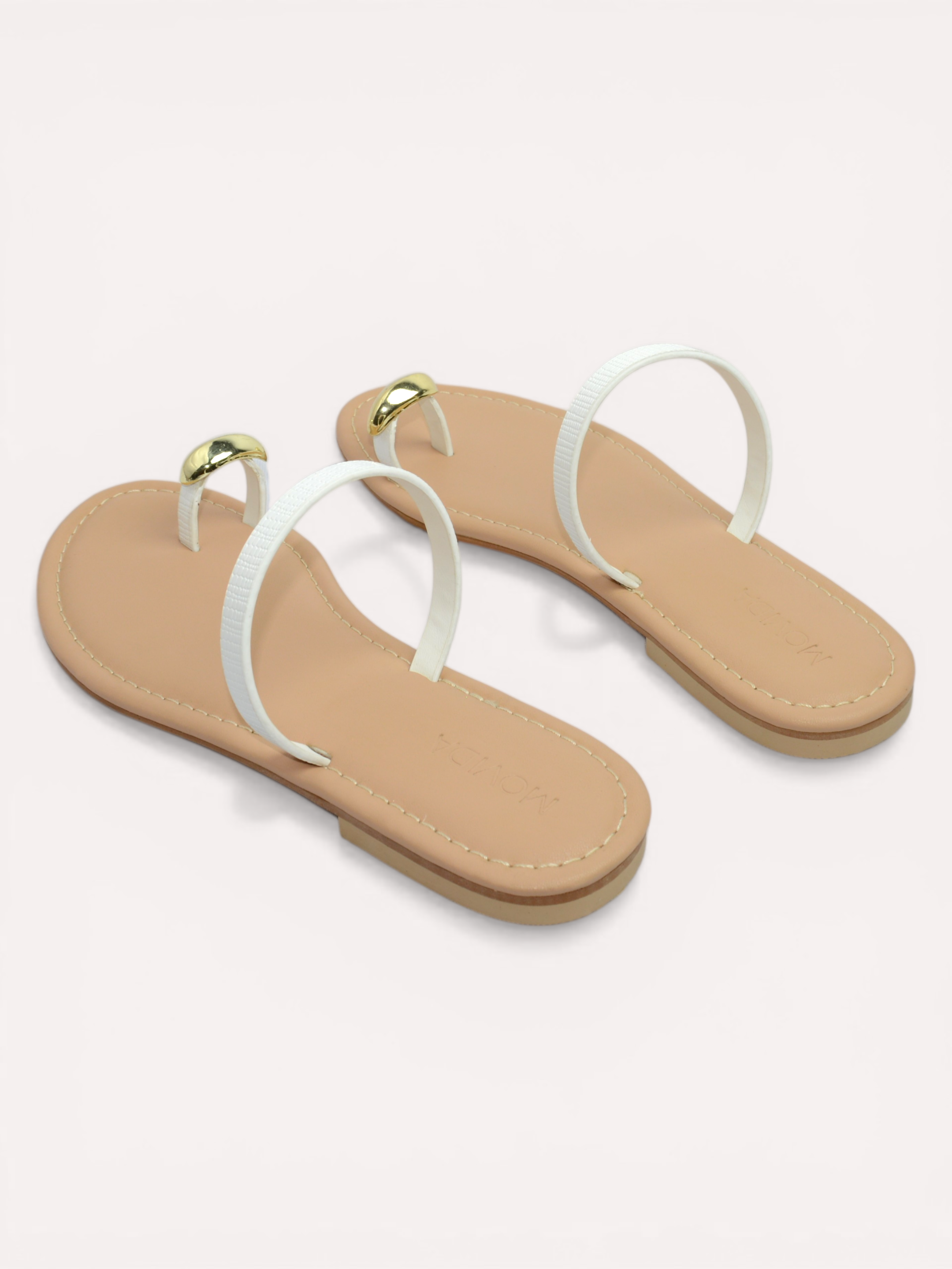 Classic Flat Metallic Toe Ring Sandal - White Beige