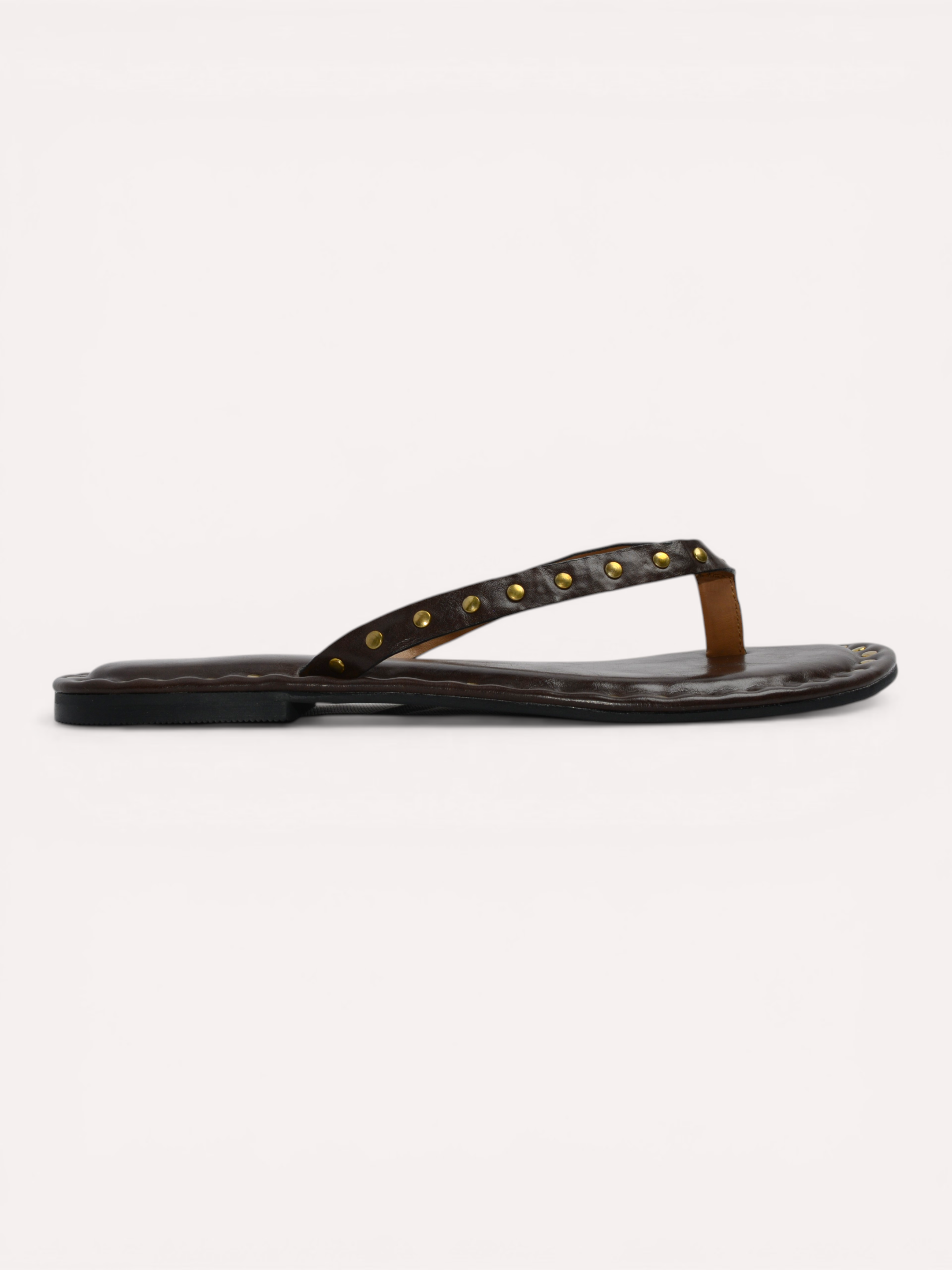Flat V Straps Strap with Studs Sandal - Brown