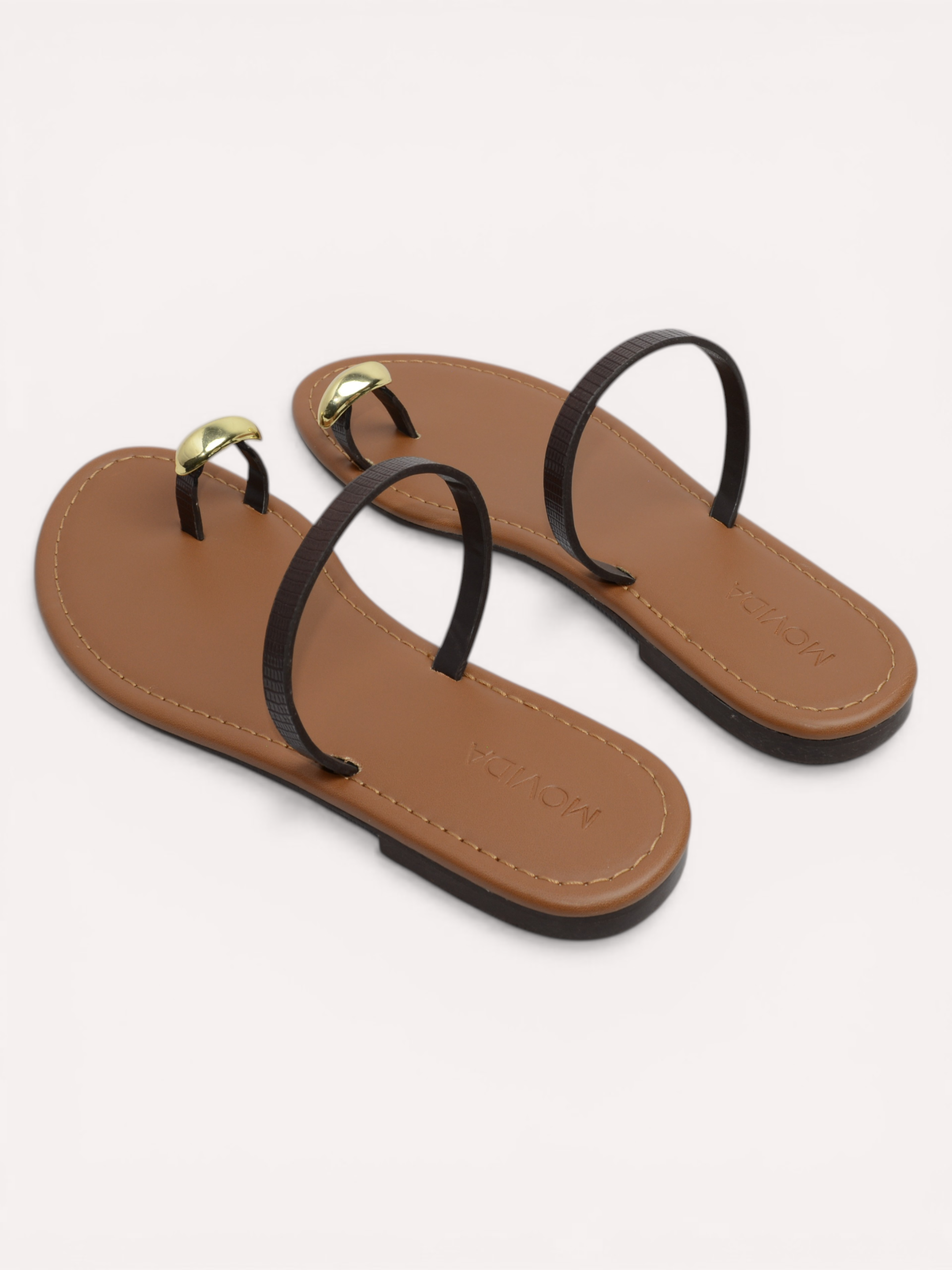 Classic Flat Metallic Toe Ring Sandal - Brown Beige