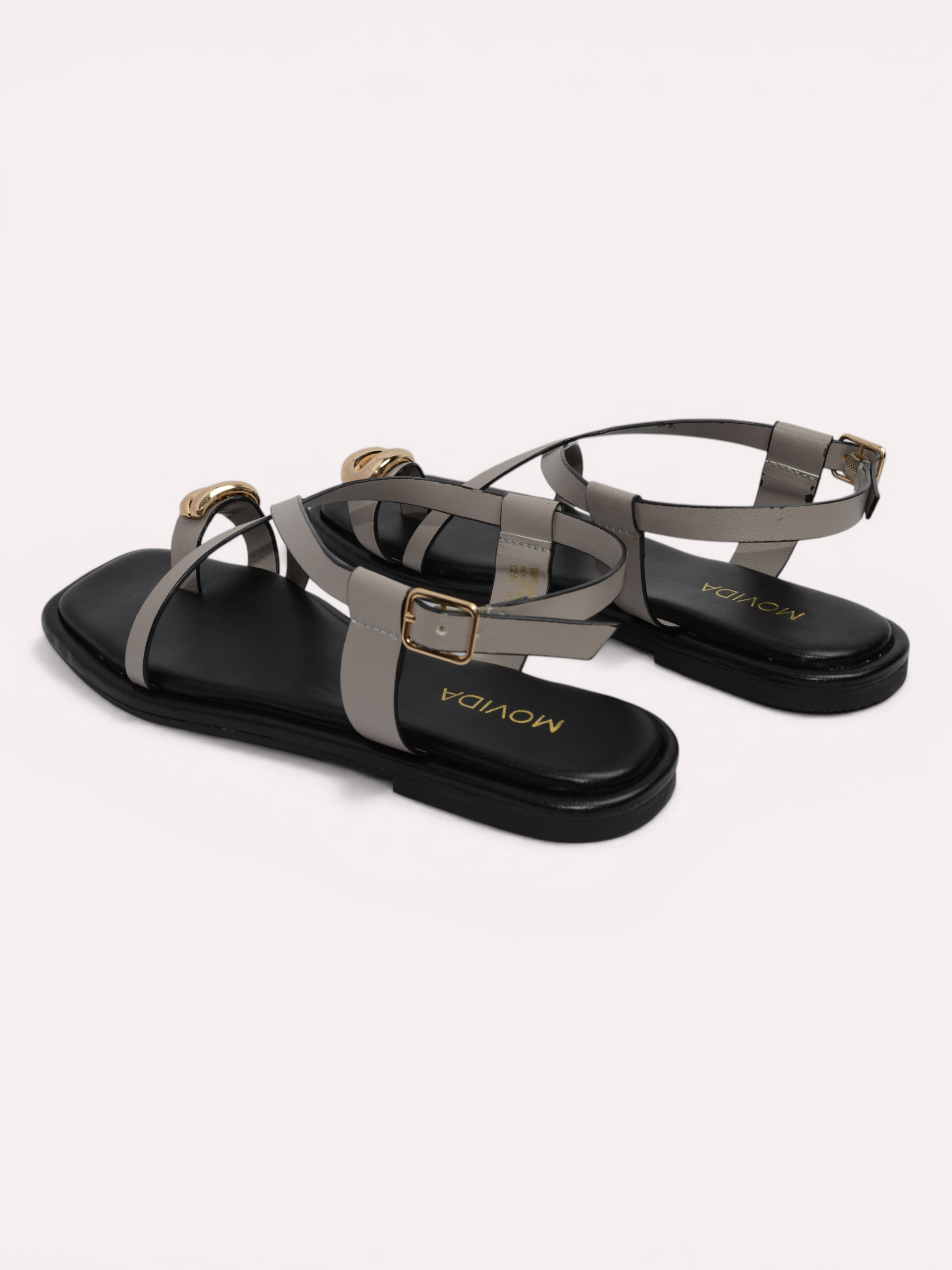 Flat Metallic Toe Ring Strap Sandals - Taupe